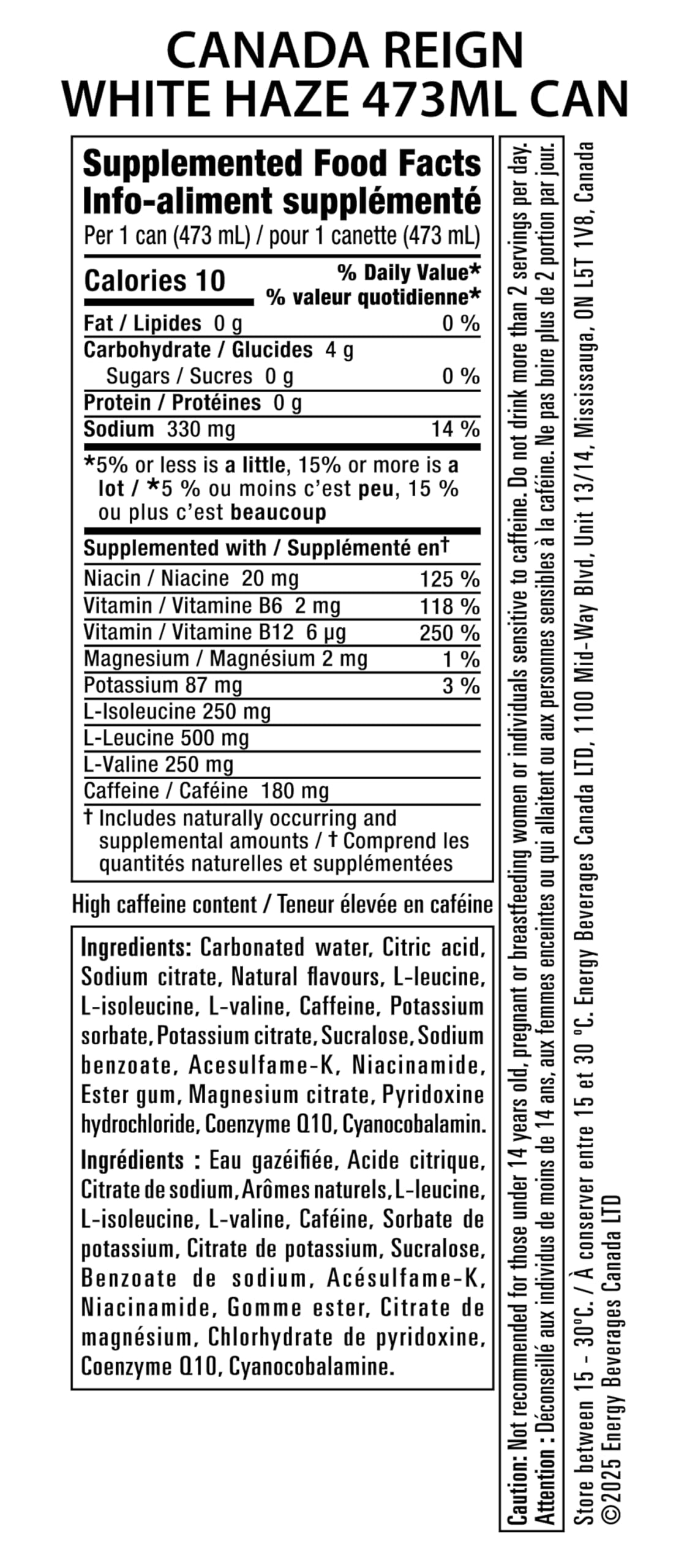 Reign Energy, White Haze, 473mL (12 Pack) - Zero Sugar Energy Drink with BCAAs and Electrolytes