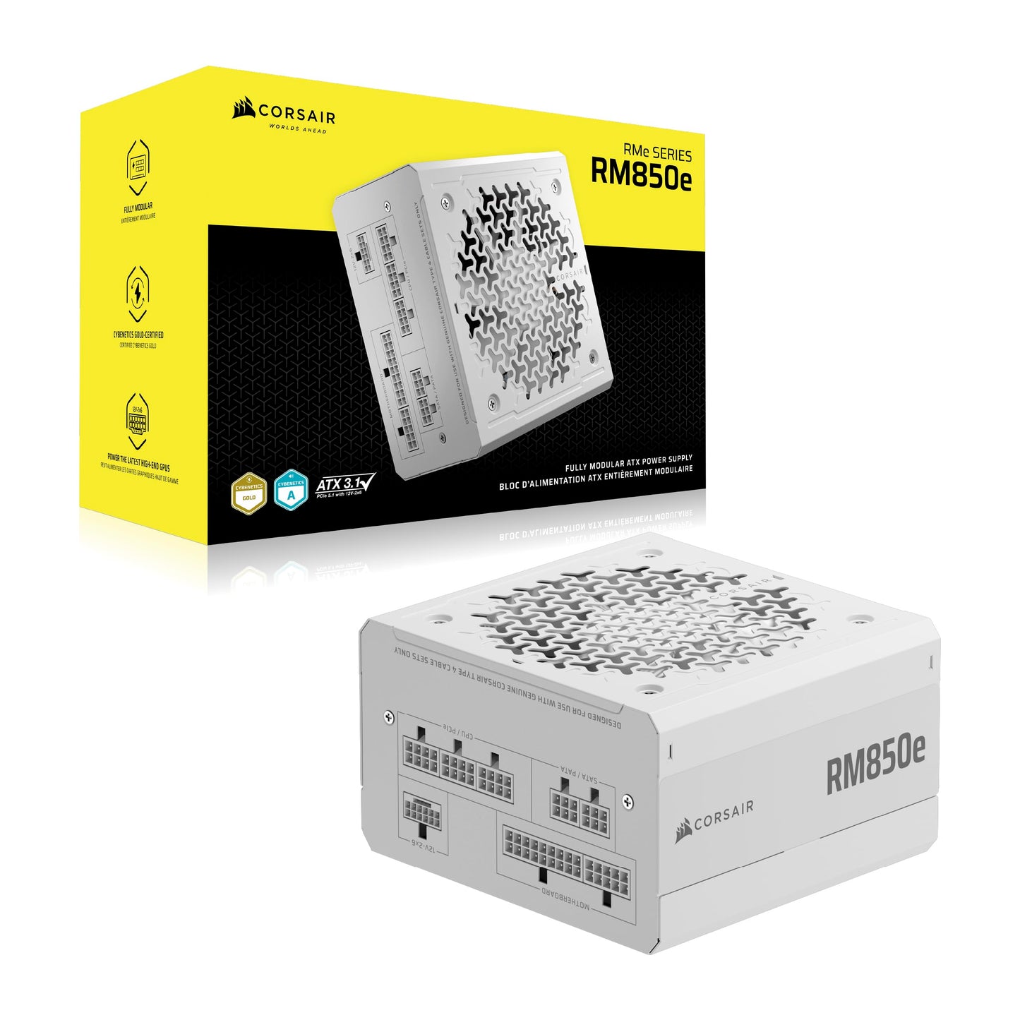 CORSAIR RM850e (2025) Fully Modular Low-Noise ATX Power Supply with 12V-2x6 Cable – ATX 3.1 & PCIe 5.1 Compliant, Cybenetics Gold Efficiency, 105°C-Rated Capacitors, Modern Standby Mode – White 🍁 All In One Marketplace Canada