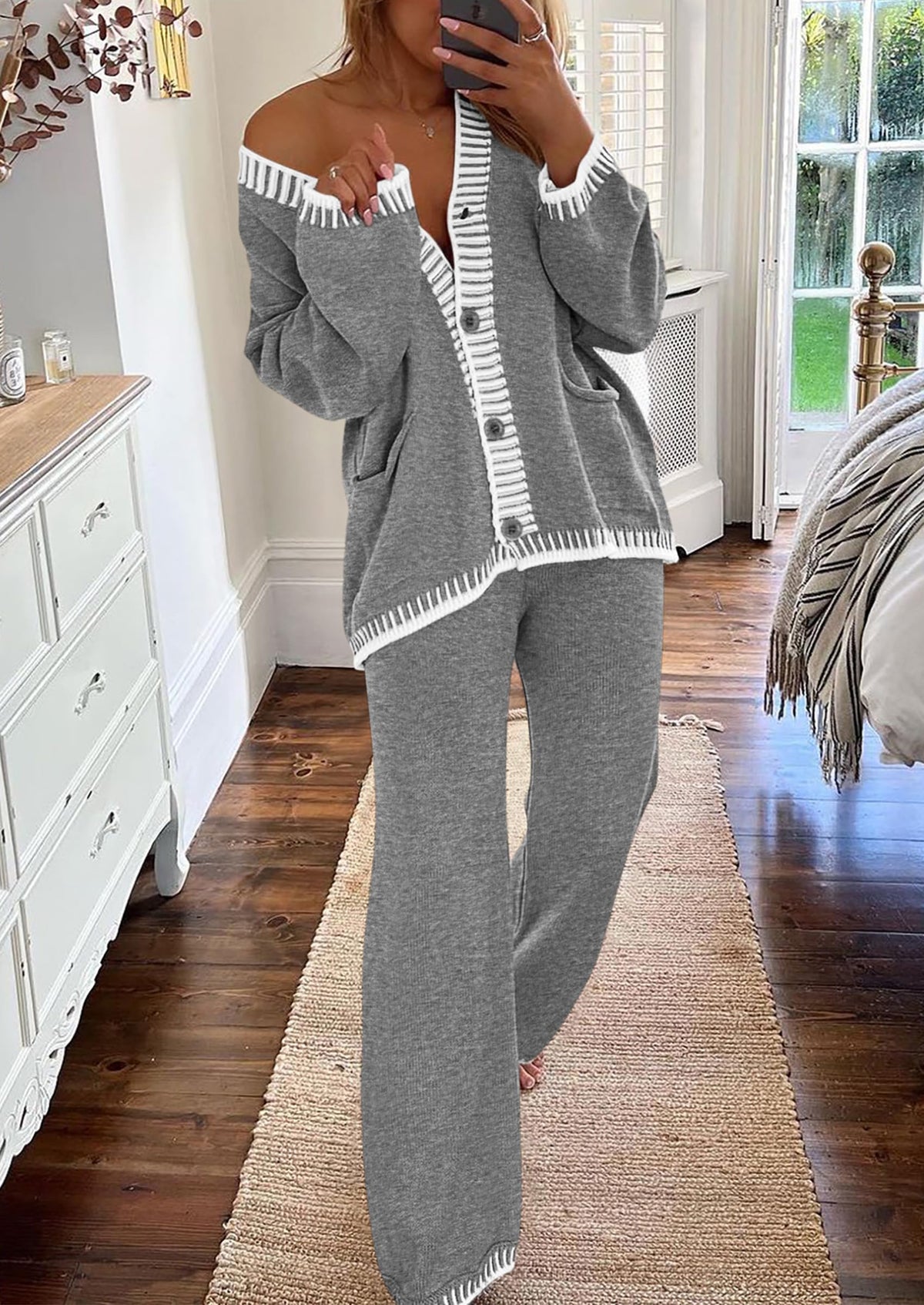 PRETTYGARDEN Women's Fall 2 Piece Knit Sweater Lounge Set(Grey,S) 🍁 All In One Marketplace Canada