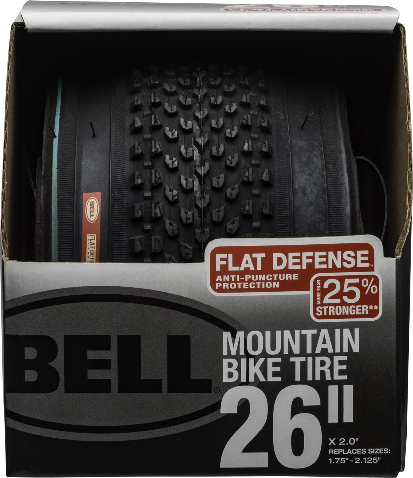 Bell 7091040 Flat Defense Mountain Bike Tire, 26" x 1.75-2.125", Black BELL