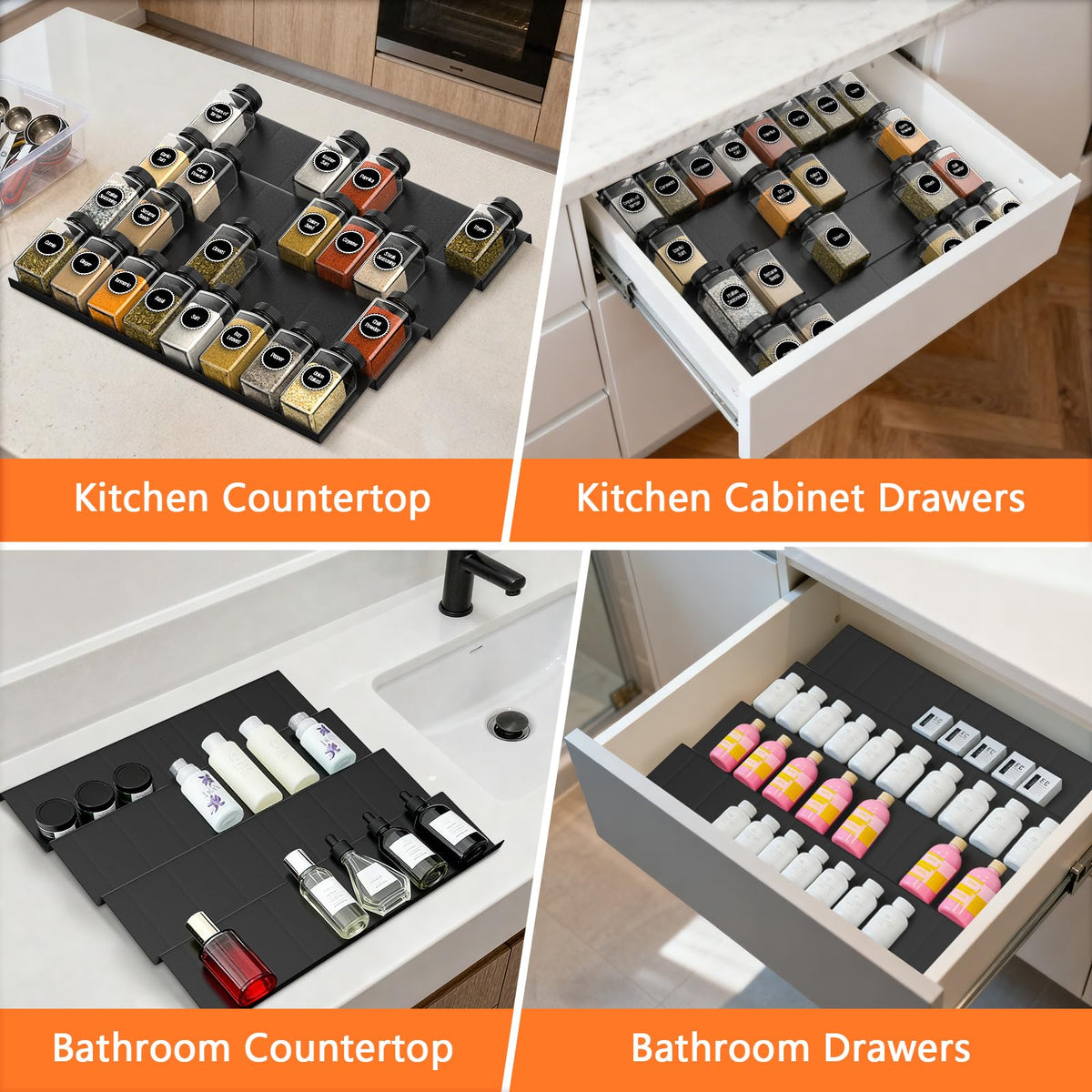 Ceecysaa 8 Pcs Spice Drawer Organizer Expands 9" to 18" for kitchen drawers