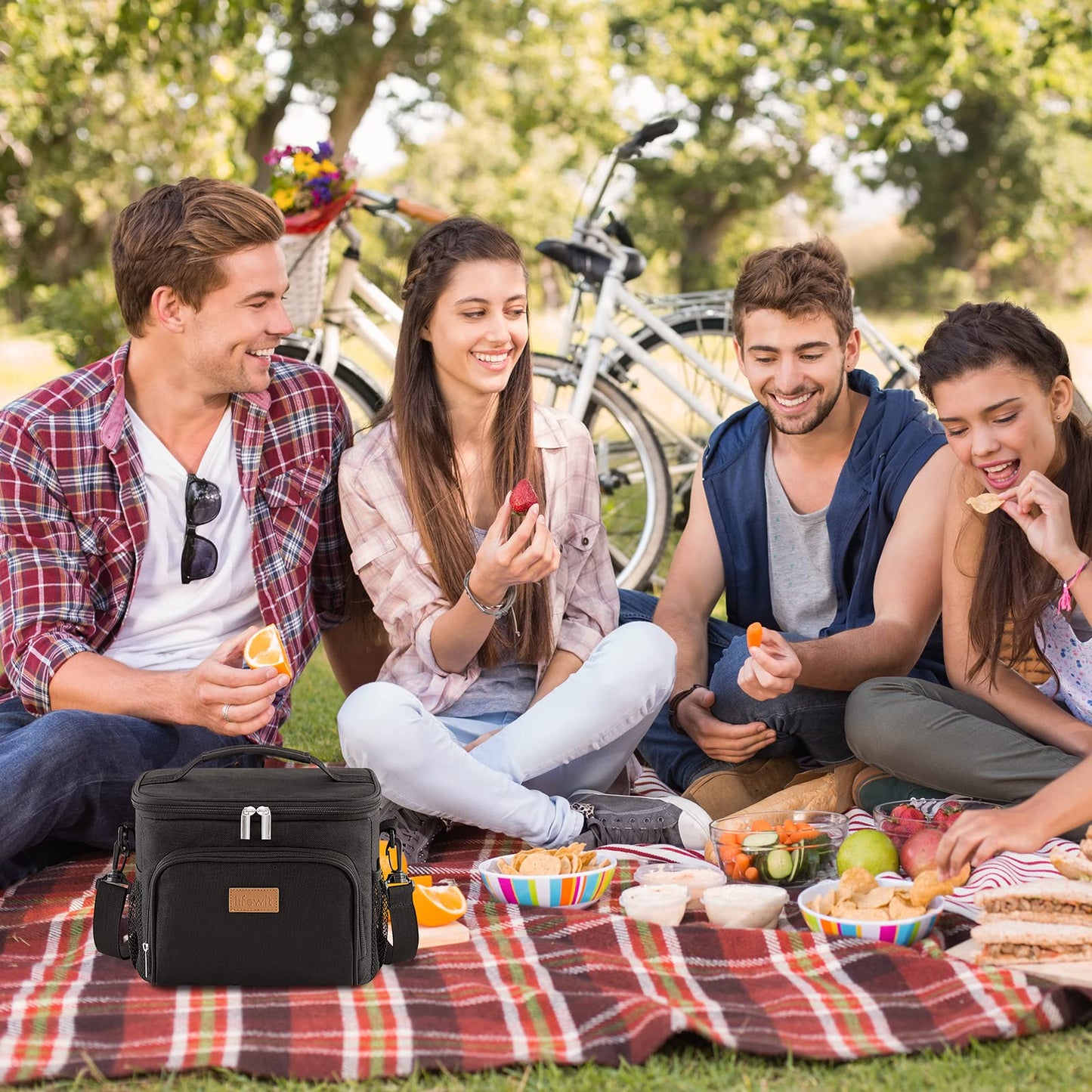 Lifewit Insulated Lunch Bag for Men, Reusable Lunch Box Women, Portable Cooler Freezable Soft Tote Bag Leakproof with Adjustable Shoulder Strap for Adult/Kid for Work/Picnic/School,Black 9L