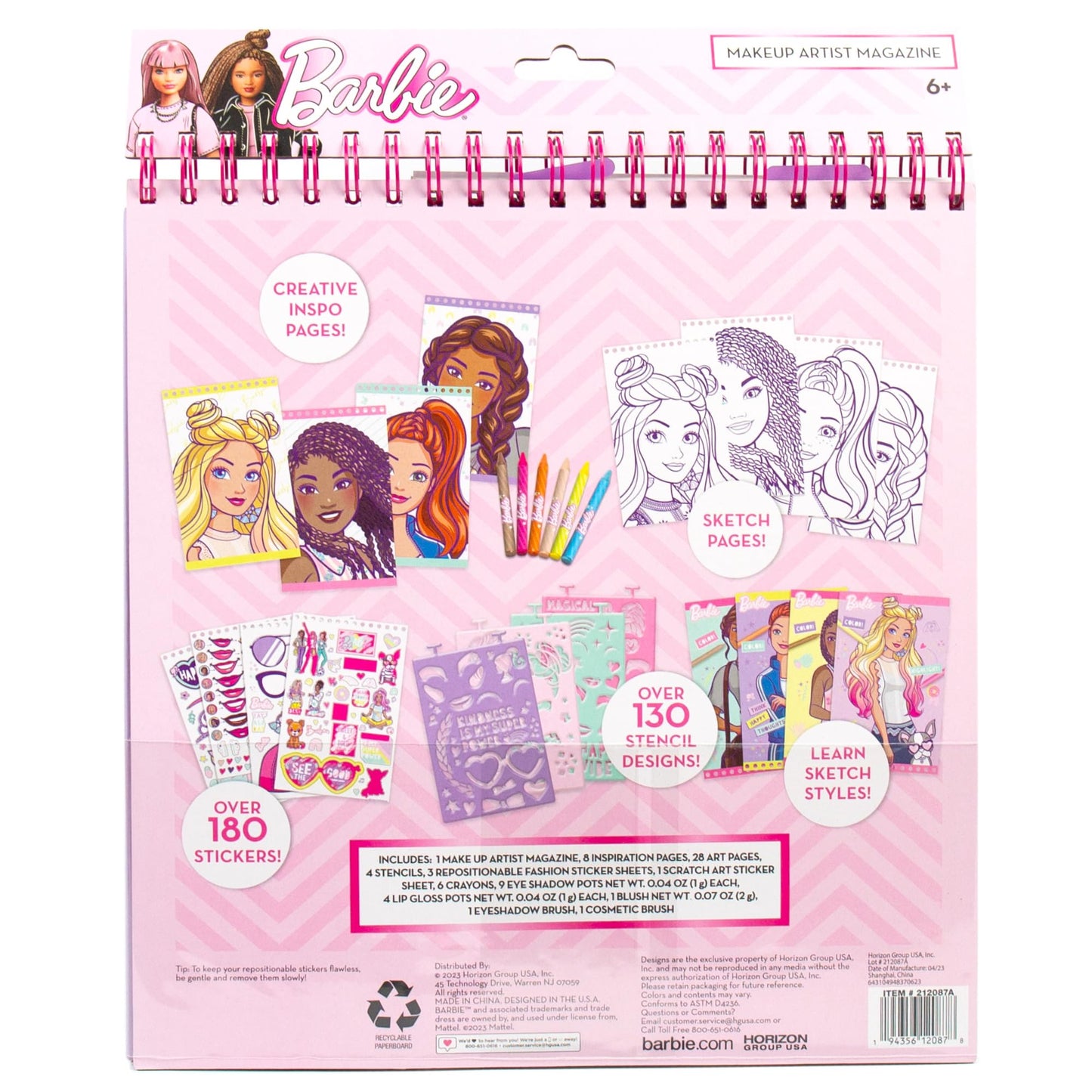 Barbie Makeup Artist Magazine, Create Your Own Hair & Makeup Looks Using Stencils, Stickers, Crayons, Pretend Makeup, Barbie Toys, Barbie Craft Kits, Drawing Kit, 6 Year Old Girl Birthday Gift Horizon Group USA