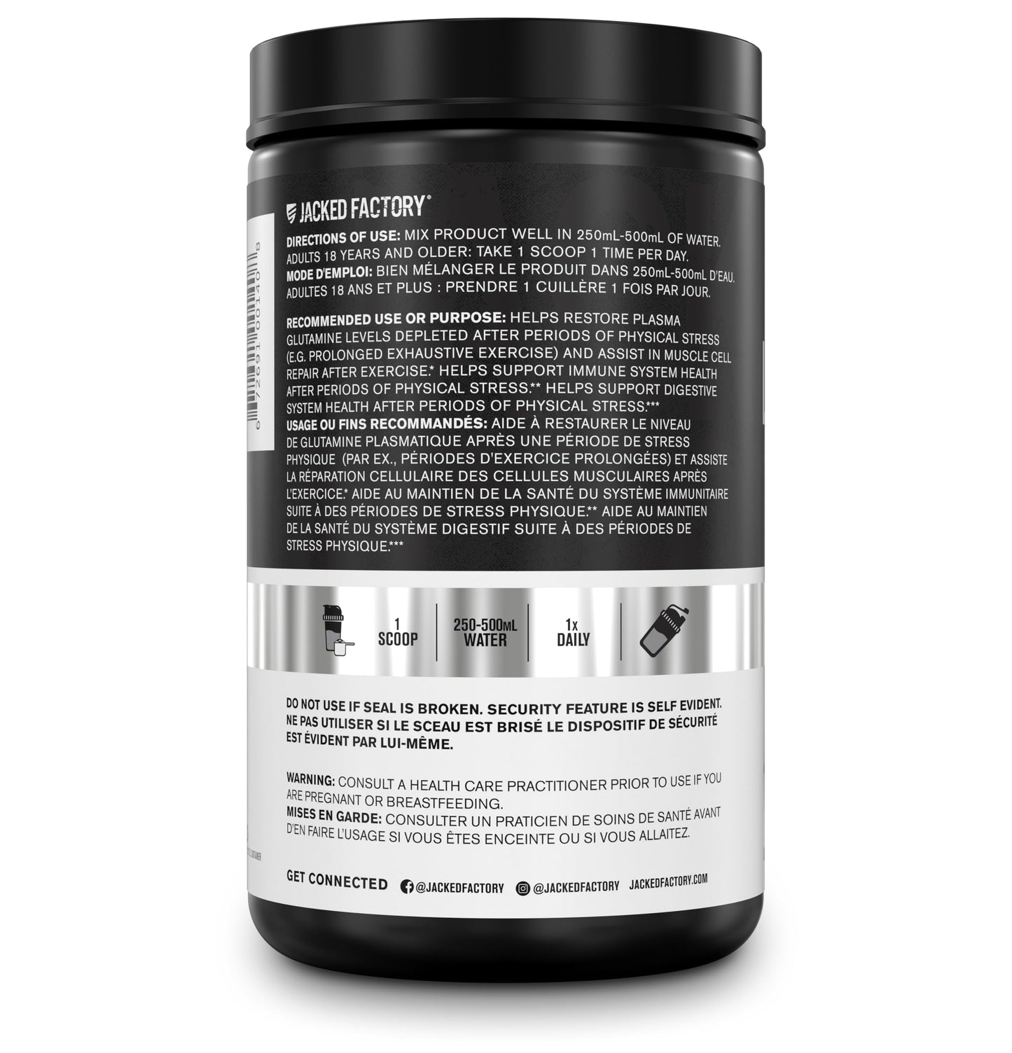 L-Glutamine Powder 500g, 100 Servings - Vegan Fermented L Glutamine for Post Workout Muscle Recovery, Immunity, Digestive Health - Tested & Trusted, No Artificial Fillers - Unflavored - Available at All In One Marketplace Canada