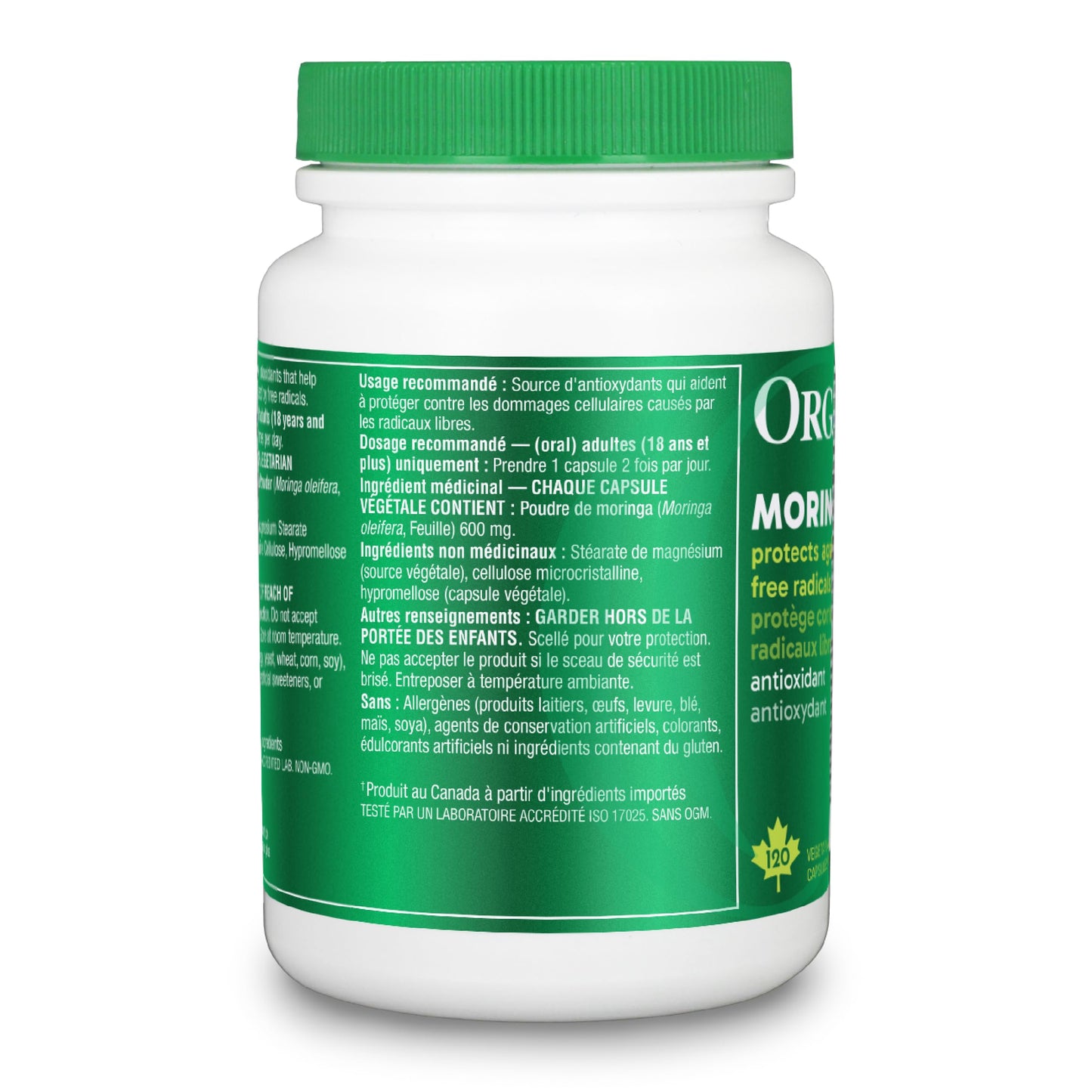 Organika Canadian-Made Moringa Leaf Extract- 1200mg Daily Dose, High Potency, Powerful Antioxidant, Anti-Inflammatory, Blood-Sugar Support, Detox, Source of Vitamins and Minerals- 120vcaps Organika