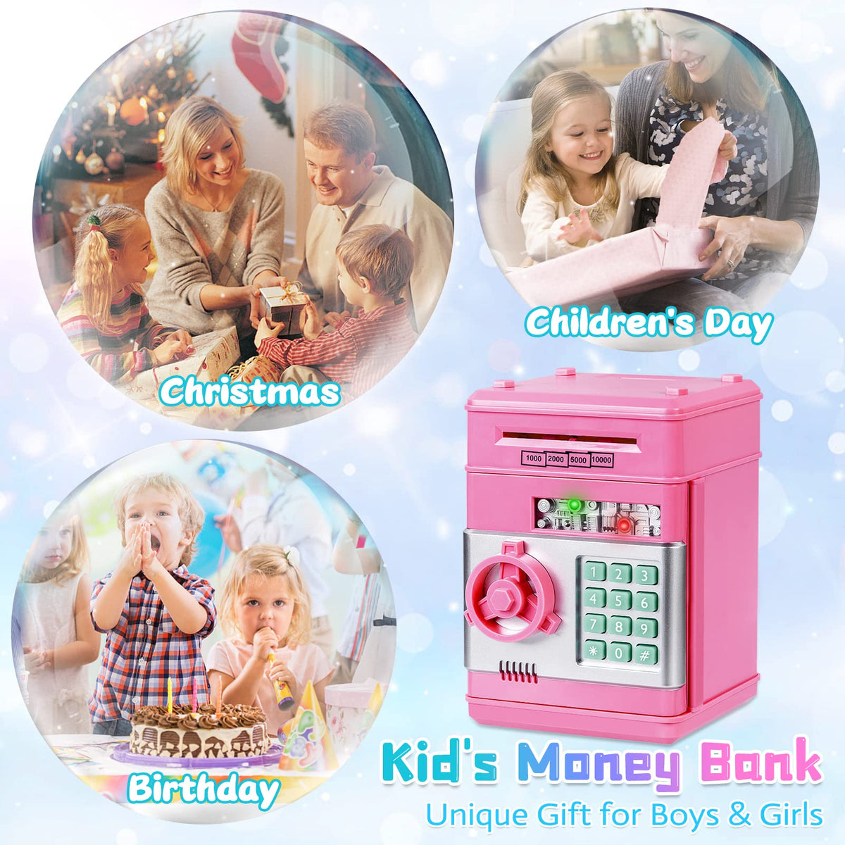 Refasy Piggy Banks for Girls 3-12 Years Old, Kids Safe Bank for Christmas Birthday Easter Gifts Toy for Girls Electronic ATM Money Bank for Adults Money Saving Box Safe Coin Bank Girl Toys (Pink) 🍁 All In One Marketplace Canada