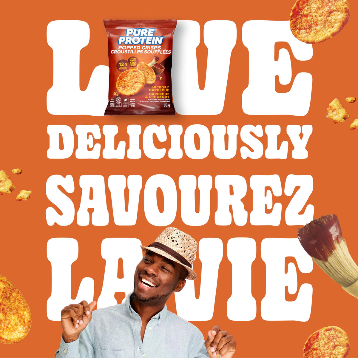 Pure Protein Popped Crisps, Hickory BBQ, High Protein Snack, 12 g Protein, 8 X 36 g bags
