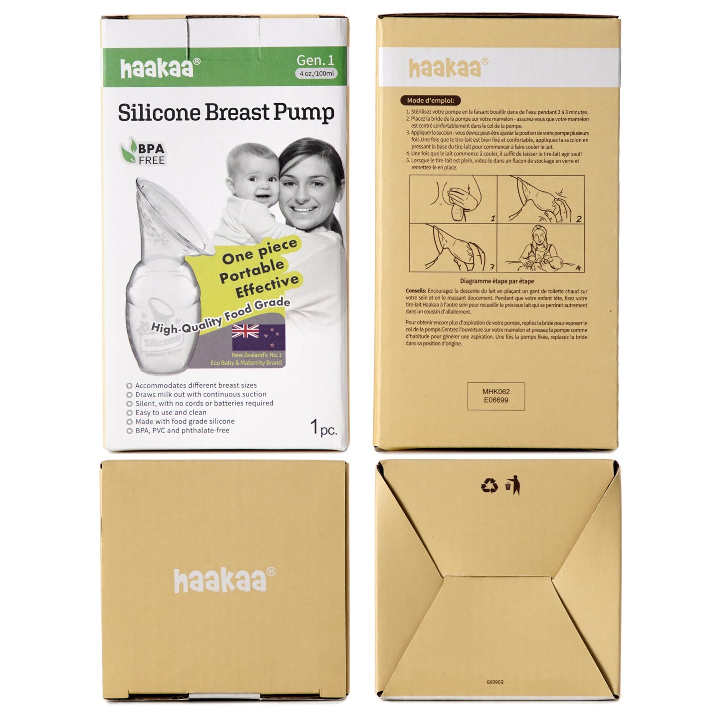 haakaa Manual Breast Pump for Breastfeeding, Silicone, Clear 4oz/100ml