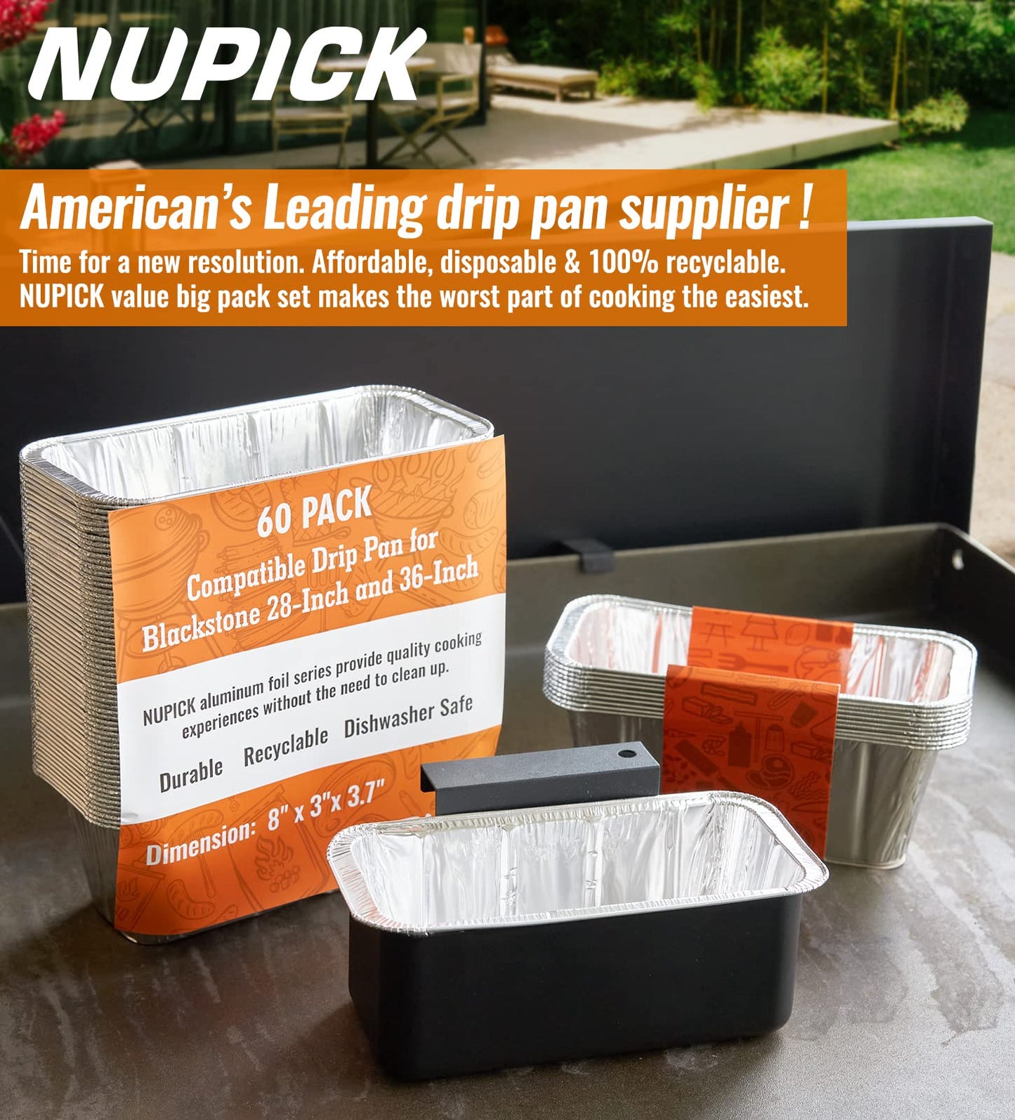 NUPICK 40 Pack Grease Cup Liners for Blackstone 17"/28"/36" Griddle, Drip Pan Liners for Blackstone 5017, Disposable Aluminum Foil Drip Pan Liner - Available at All In One Marketplace Canada