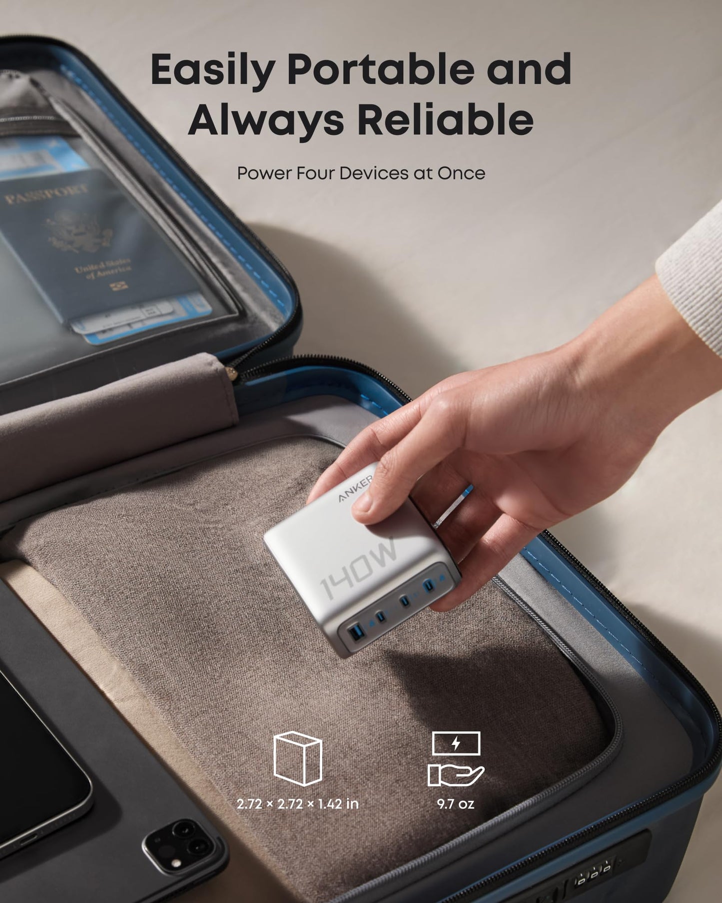 Anker Laptop Charger, 140W MAX USB C Charger, 4-Port Multi-Device Fast Charging, Advanced GaN Power Adapter, Intuitive Touch Controls, for MacBook, iPhone 17/16 Series, Samsung Galaxy, Pixel, and More