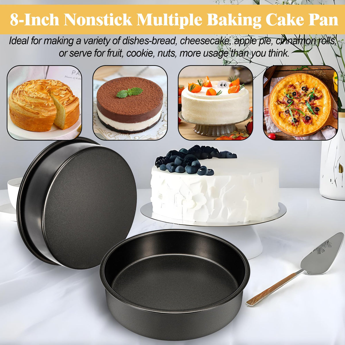 8 Inch Cake Pan, 3PCS Nonstick Baking Pans Set with 100PCS Parchment Paper 🍁 All In One Marketplace Canada