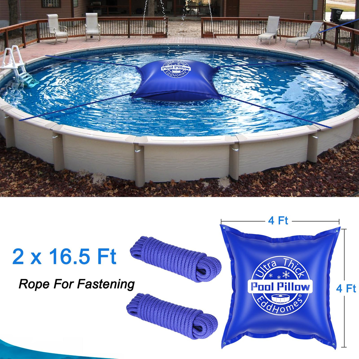 EddHomes 4x4ft Pool Pillow for Above Ground Pools, 0.5mm Extra Thick & Strong Cold-Resistant Pool Pillows for Closing Winter, Pool Pillow for Winterizing to Last All Season 🍁 All In One Marketplace Canada