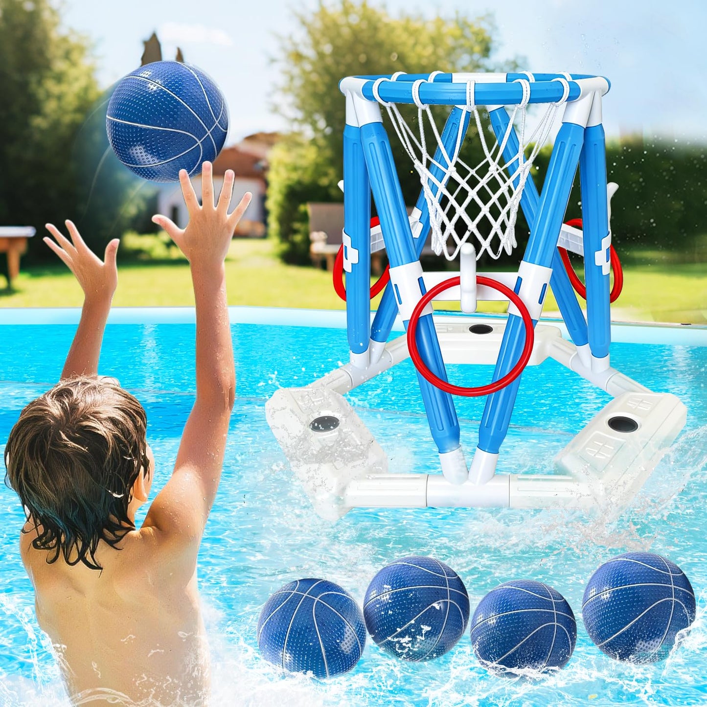 Pool Basketball Hoop Toys, Inflatable Water Basketball Game Pool, Pool Floaties Basketball Hoop Toy Outdoor Toys for Kids Boys Aged 4-18 and Adults (L) - Available at All In One Marketplace Canada