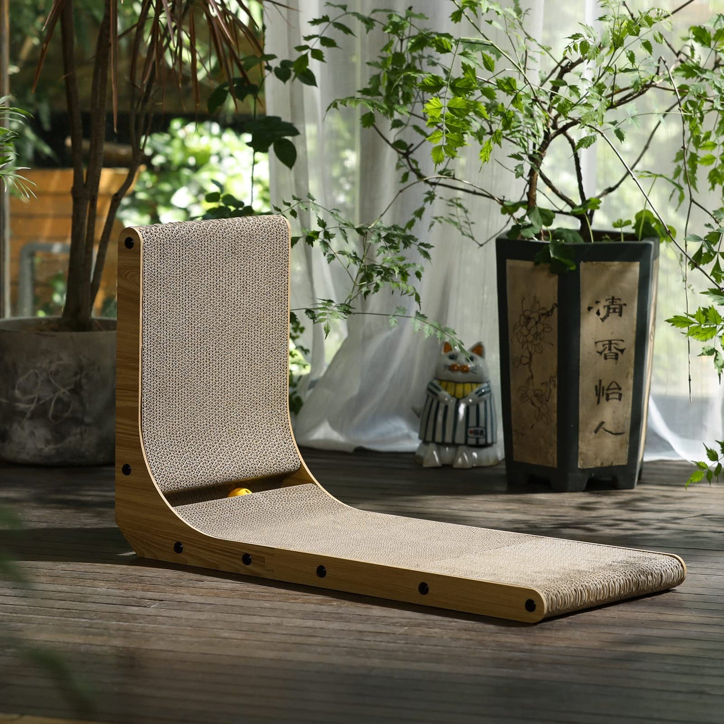 FUKUMARU Cat Scratcher, 68 CM L Shape Cat Scratch Pad Wall Mounted, Cat Scratching Cardboard with Ball Toy for Indoor Cats, Large Size