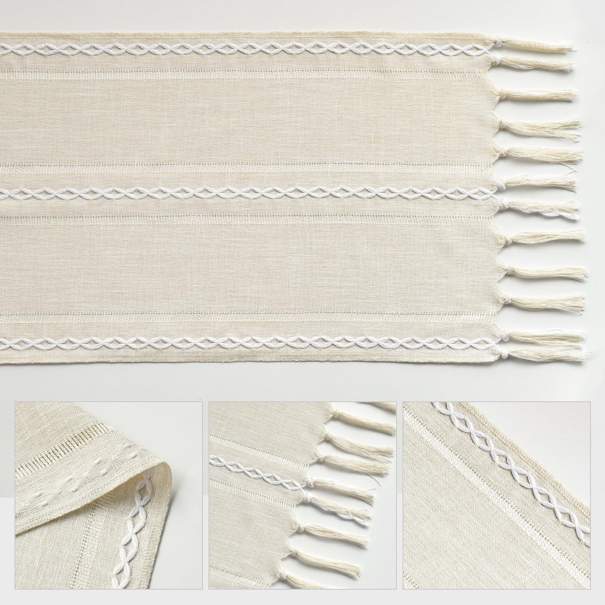 Artoid Mode Boho Cream Tassel Table Runner, Farmhouse Style Kitchen Table Decoration Holiday Wedding Party Dinning Birthday Decor 33x230 cm 🍁 All In One Marketplace Canada