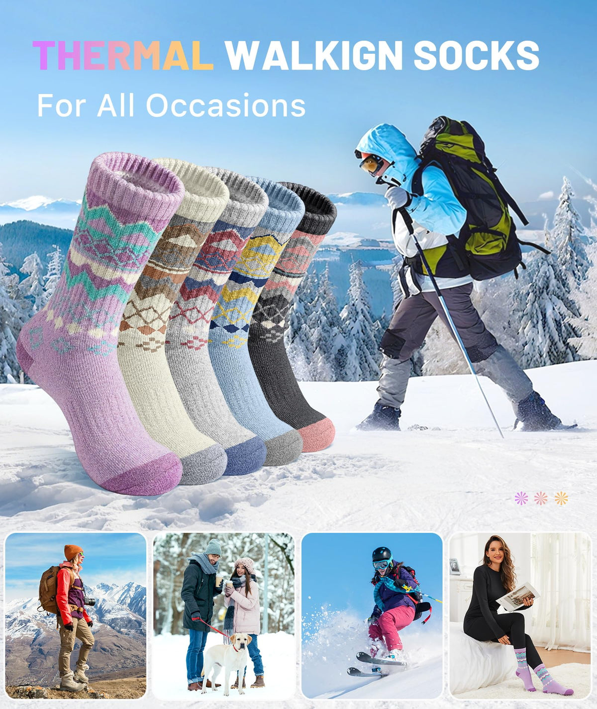 SIMIYA Merino Wool Socks for Women 5 Pairs Extra Thick Winter Thermal Warm 🍁 All In One Marketplace Canada