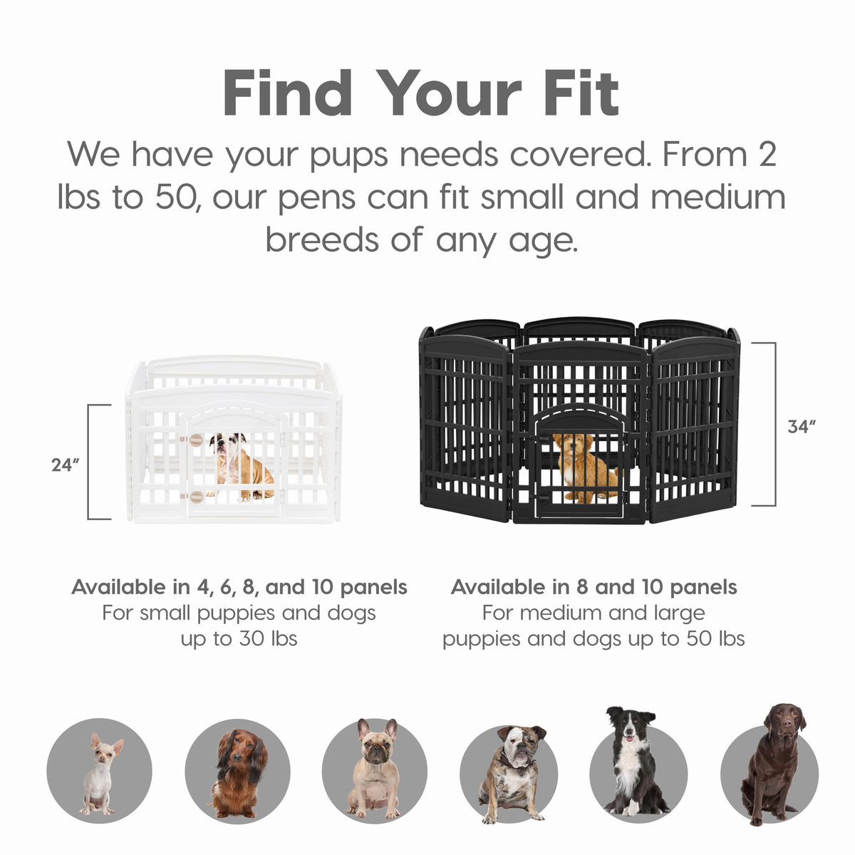 IRIS USA 24" Dog Playpen 4 Panel with Door, Indoor Outdoor Puppy Pen, White