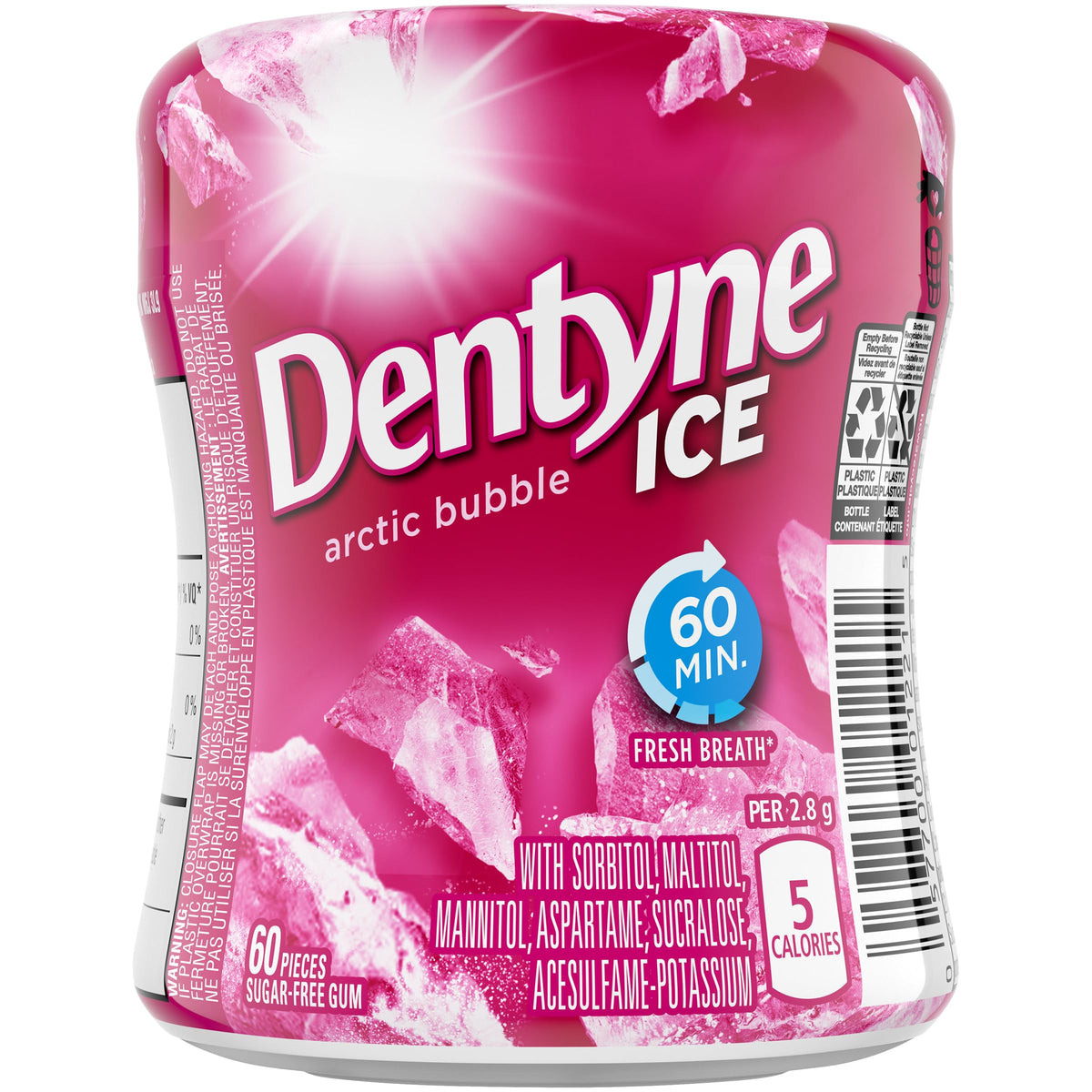Dentyne Ice Sugar Free Arctic Bubble Gum, 6 Go Cups (360 Pieces Total)
