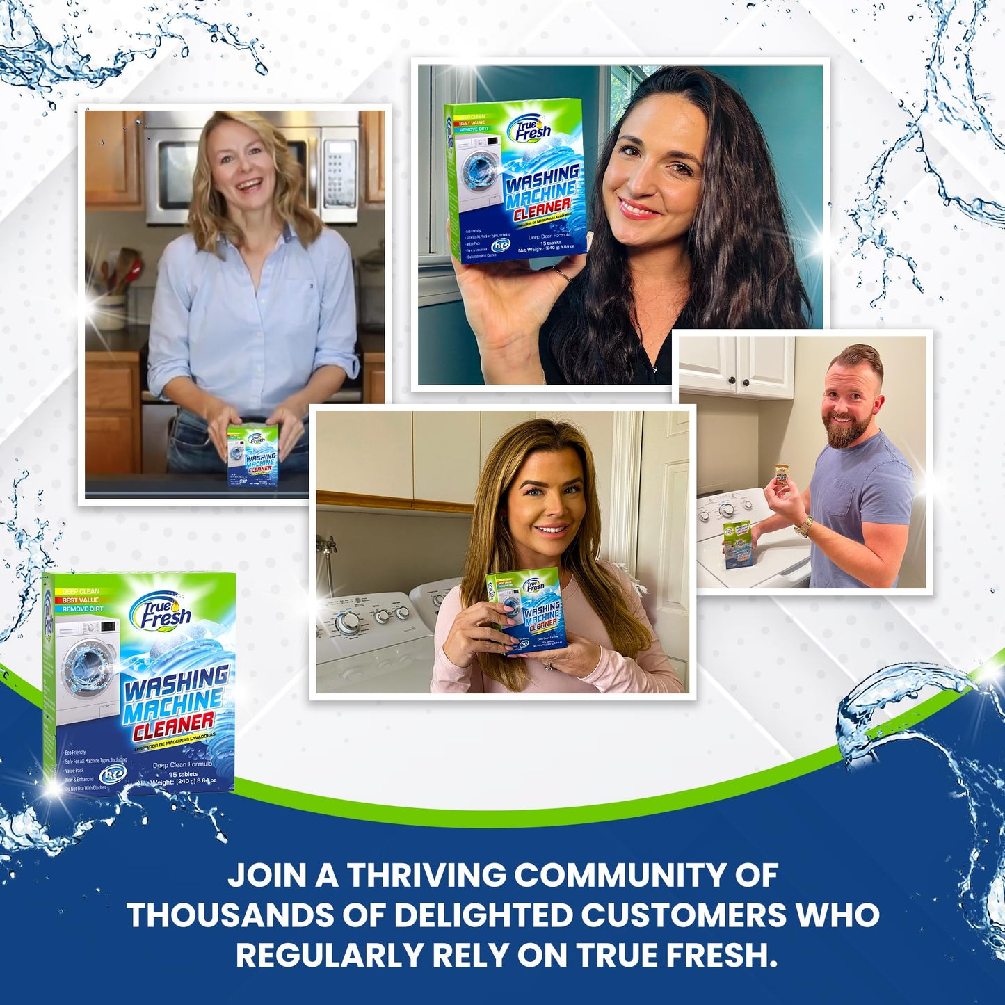 True Fresh Washing Machine Cleaner Tablets, Solid Deep Cleaning Tablet, Finally Clean All Washer Machines Including HE Front Loader Top Load- 15 pack - Available at All In One Marketplace Canada