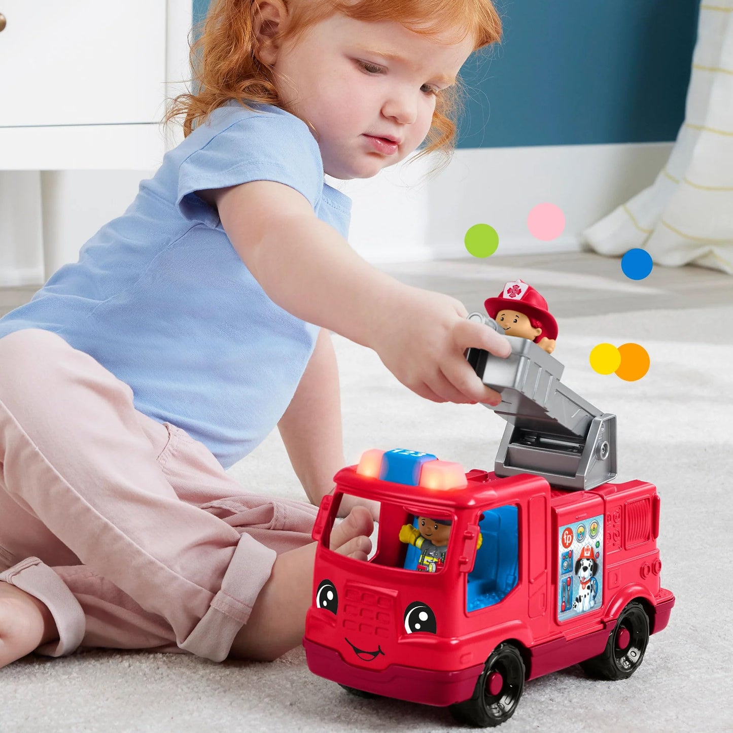 Fisher-Price Little People Toddler Toy Fire Truck Musical Push-Along Vehicle with 2 Figures for Pretend Play Ages 1+ Years Fisher-Price