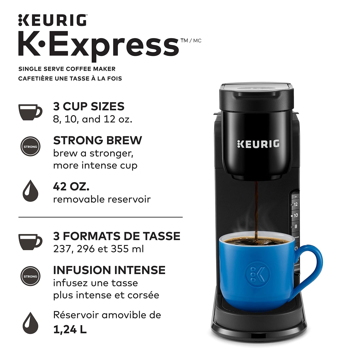 Keurig K-Express Single Serve K-Cup Pod Coffee Maker in Black with Removable Water Tank and Strong Brew Option