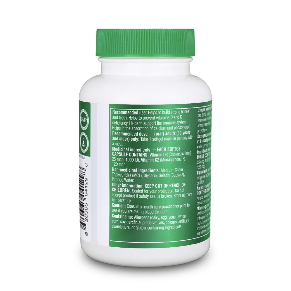 Organika Vitamin D3 + K2 (MK7)- 1000IU D3 and 120mcg K2 per capsule- High Potency, Supports Healthy Immune Function and Bones + Teeth- 120sftgl