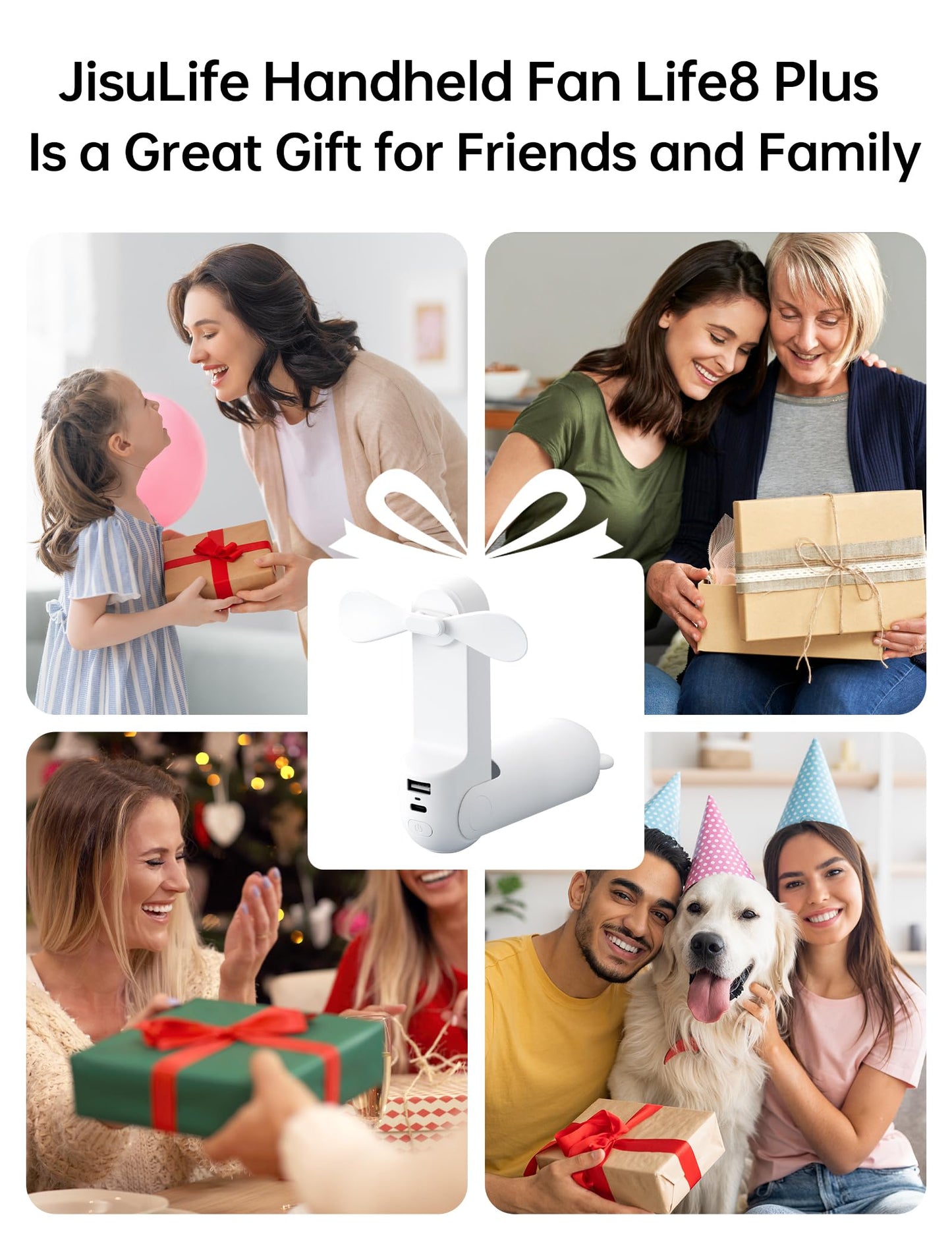 JISULIFE Hand Portable Fan with 4500 mAh Power Bank, 20-37 Hrs Runtime, Battery Operated Folding Pocket Fan, 3 Speeds, Enhanced Airflow, Rechargeable Quiet Mini Fan for Home, Outdoor-White