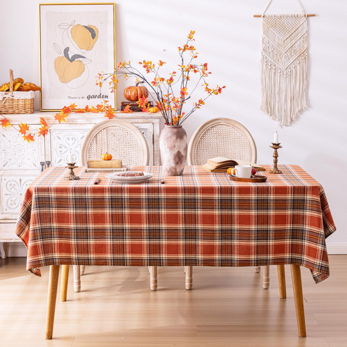 AQOTHES Plaid Fall Tablecloth Thanksgiving Rectangle 60x84 Inch Rust Orange 🍁 All In One Marketplace Canada