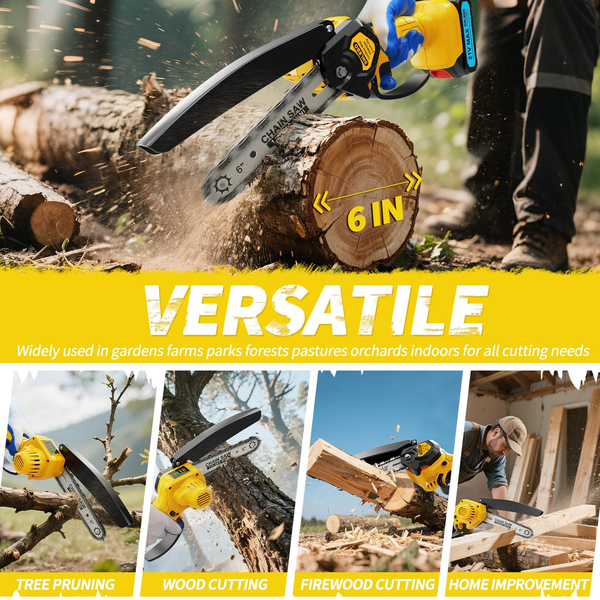 Mini Chainsaw - 6 Inch Battery Chainsaw with Power Display, 2 Batteries Included, Garden Tool for Tree Branch Trimming & Wood Cutting, Ideal Holiday Gifts for Men, Fathers & Gardening Enthusiasts 🍁 All In One Marketplace Canada