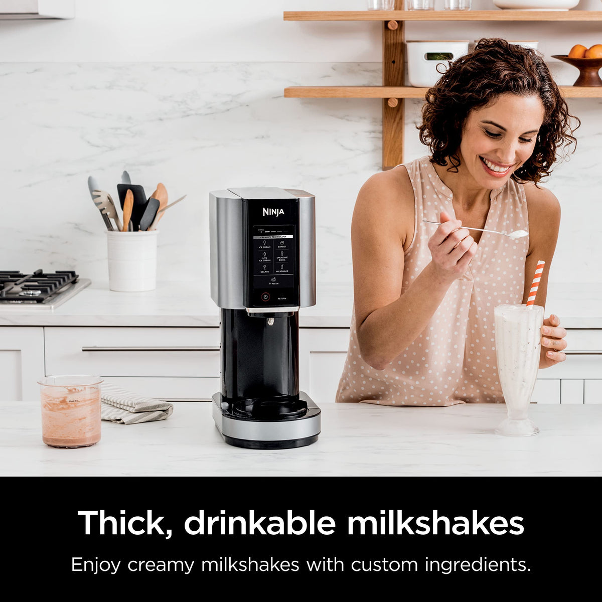 Ninja NC301C, CREAMi Ice Cream, Gelato, Milkshake, Sorbet, Smoothie Bowl, and Lite Ice Cream Maker, 7 One-Touch Programs (Canadian Version), 16oz