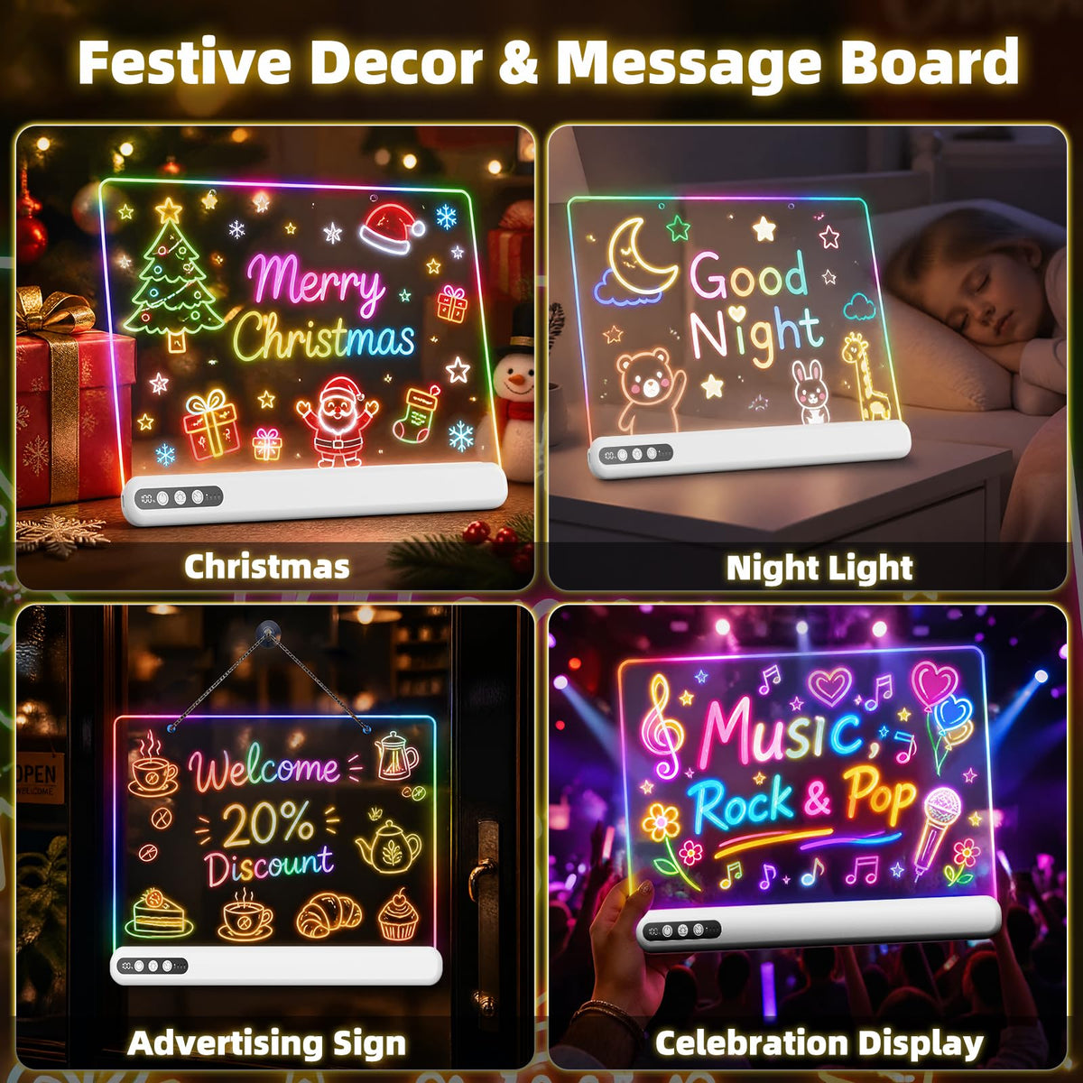 16'' LED Drawing Board for Kids, Rechargeable Led Note Board with 7 Colors, Light Up Drawing Tablet 7 Dynastic Modes Includes Adapter, Christmas Birthday Halloween Gifts for Girls & Boys Age 3+ White 🍁 All In One Marketplace Canada