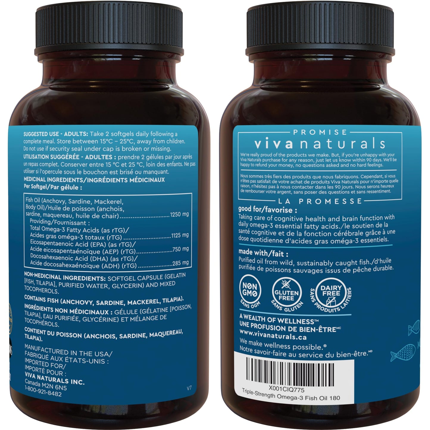 Omega 3 Fish Oil Supplements – 2500 mg High Potency Fish Oil with 1500 mg EPA & 570 mg DHA Omega 3 Fatty Acids in rTG Form for Better Absorption, No Fishy Aftertaste, IFOS Certified, 180 Softgels