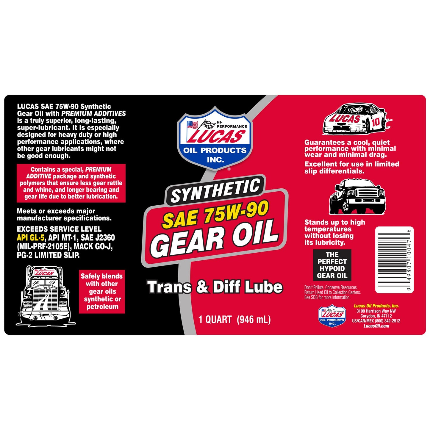 Lucas Oil 10047 SAE 75W-90 Synthetic Transmission and Differential Lube -, Clear, 1 Quart (32 Ounces) Lucas Oil