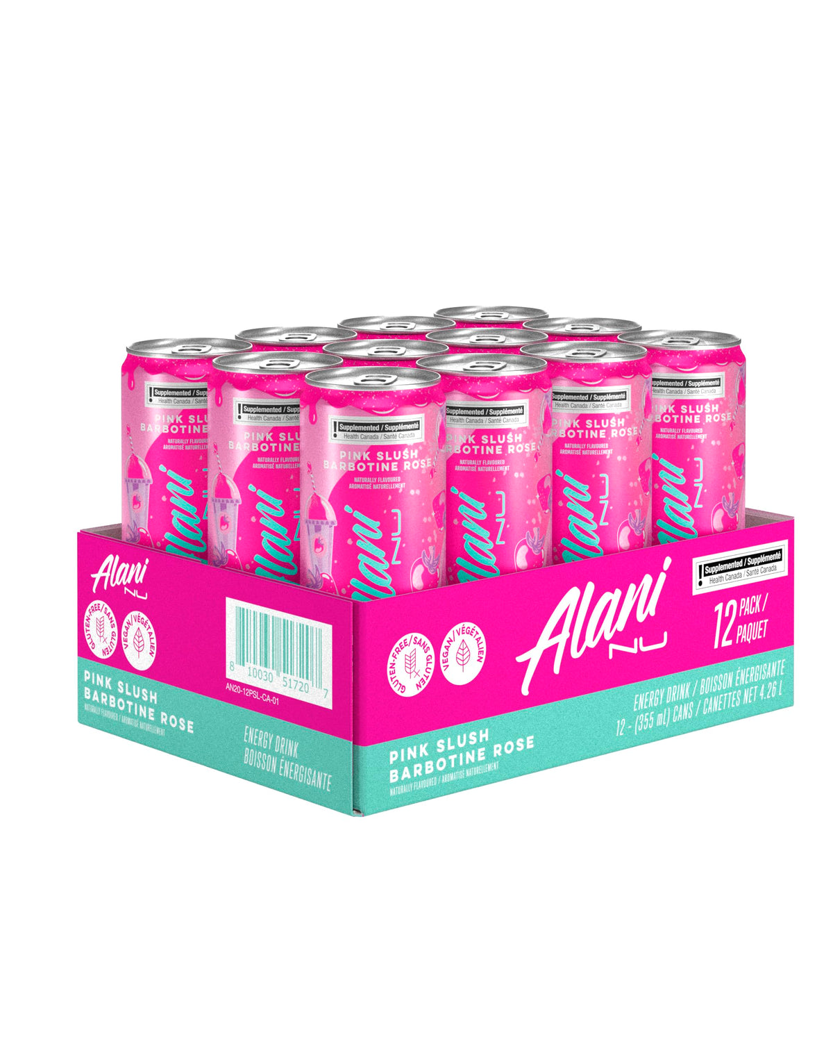 Alani Nu PINK SLUSH Sugar-Free, Low Calorie Energy Drinks | 140mg Caffeine | Zero Sugar | 15 Calories or Less | 355 mL Cans (12 Pack)