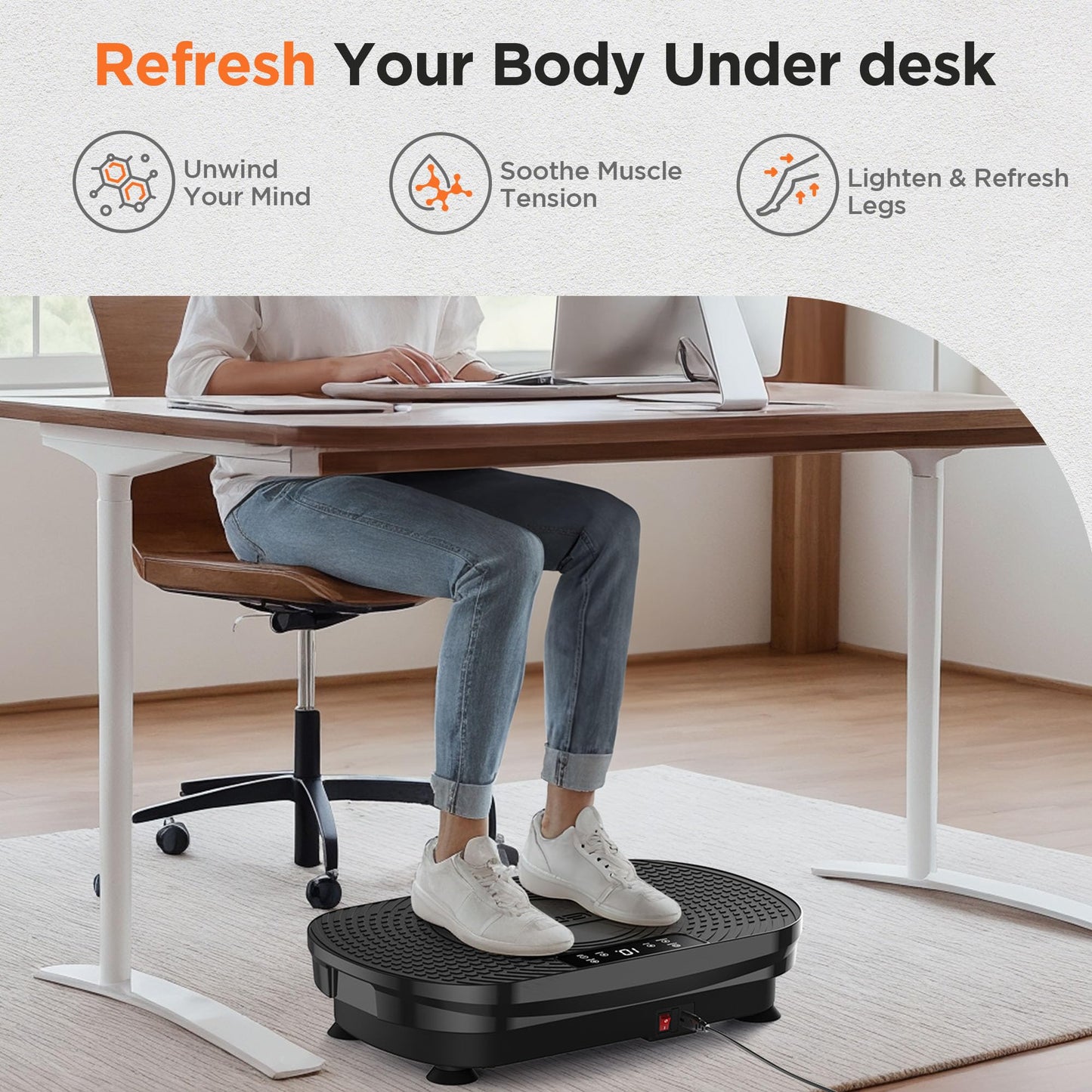 FEIERDUN Vibration Plate Exercise Machine, Full Body Vibrating Plate with Wider Platform, 150kg (330lbs) Capacity, Plaque Vibrante with LED Screen, Remote & Resistance Bands,Black