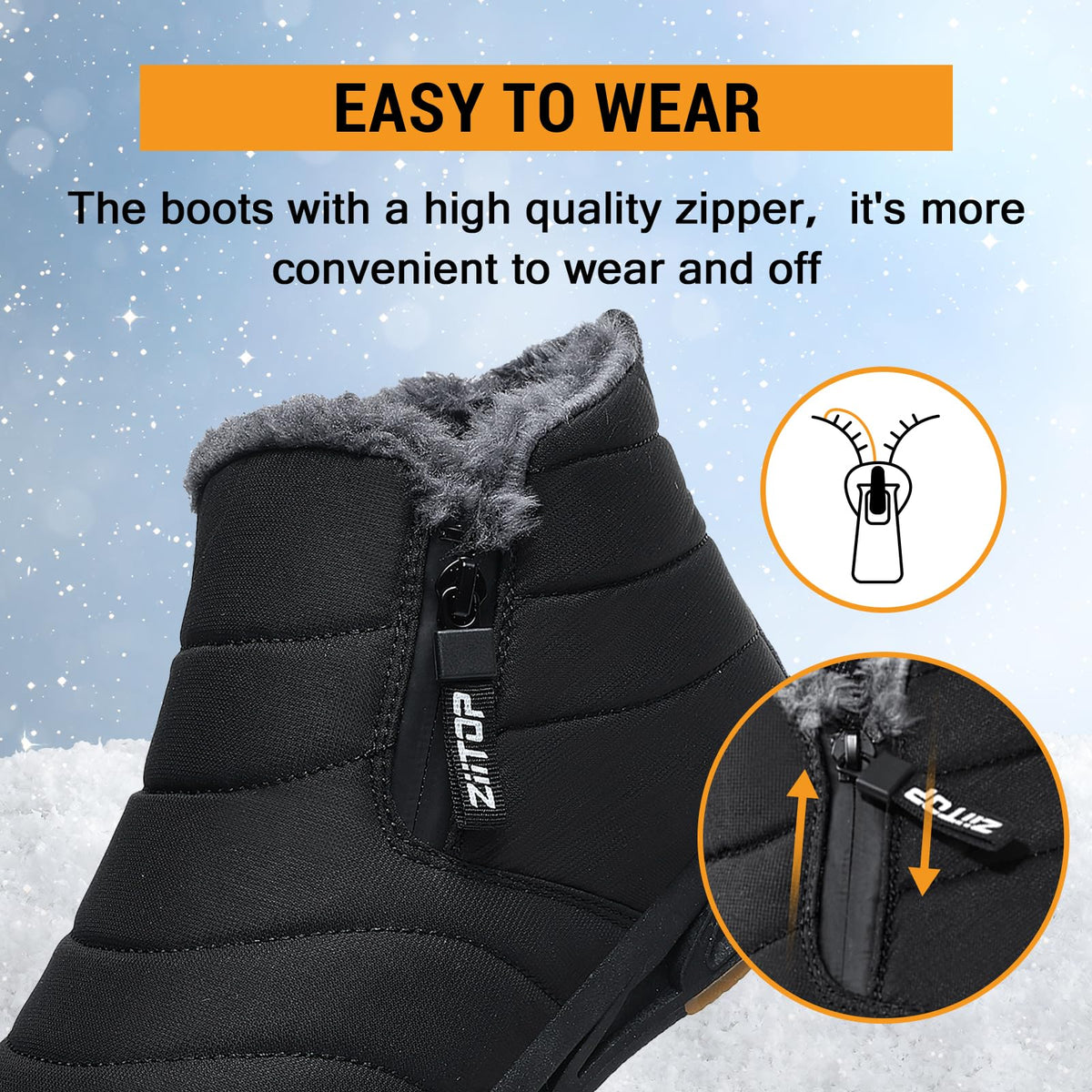 Snow Boots Mens Waterproof Winter Boots Fur Lined Warm Ankle Boots Zipper Closure Slip on Outdoor Boot Comfortable Walking Shoes 🍁 All In One Marketplace Canada