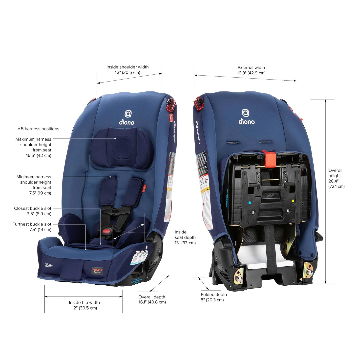 Diono Radian 3R, All-in-One Convertible Car Seat, Rear and Forward Facing, 10 Years 1 Car Seat, Slim Fit 3 Across, Blue Surge 🍁 All In One Marketplace Canada