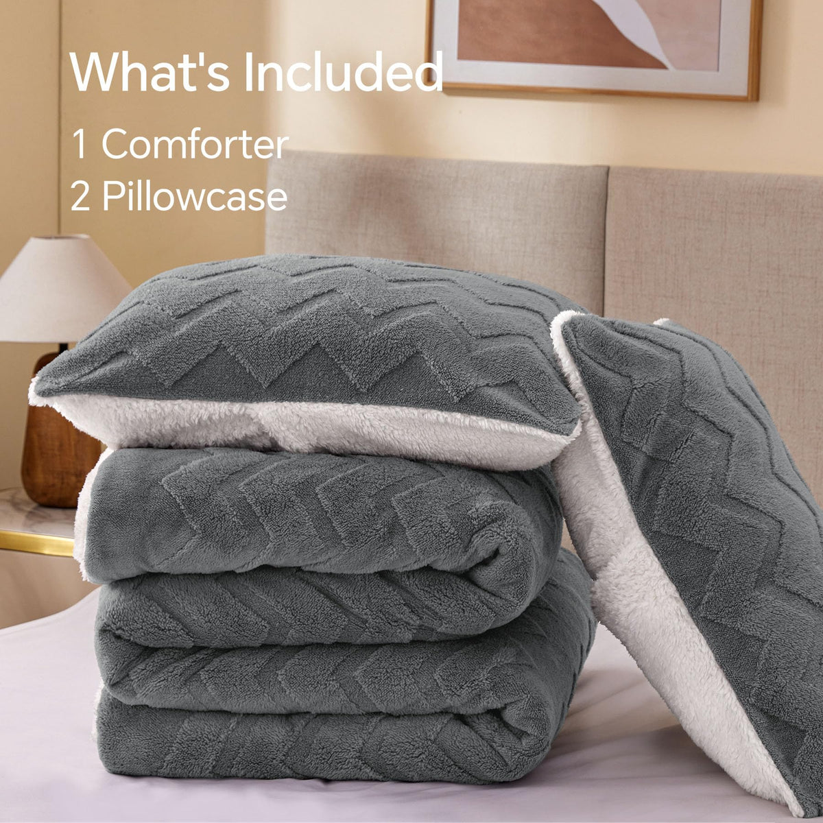 BEDELITE Fluffy Sherpa Queen Comforter Set,Grey 🍁 All In One Marketplace Canada