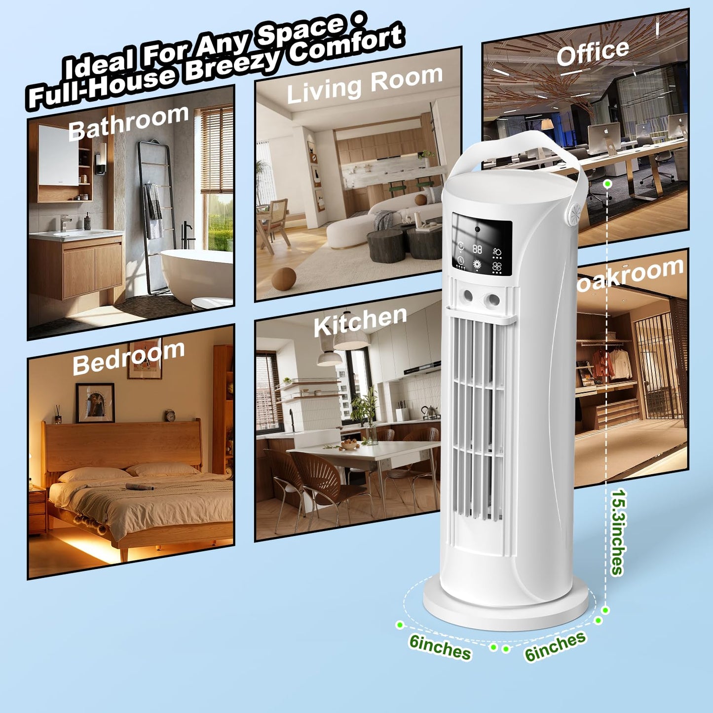 Portable Air Conditioners, 120 °rotating tower fan, portable AC for 3 wind speeds,Storm mode, 8H timing, Evaporative Air Cooler with remote control,750ML water tank, spray,cooling fan for home - white