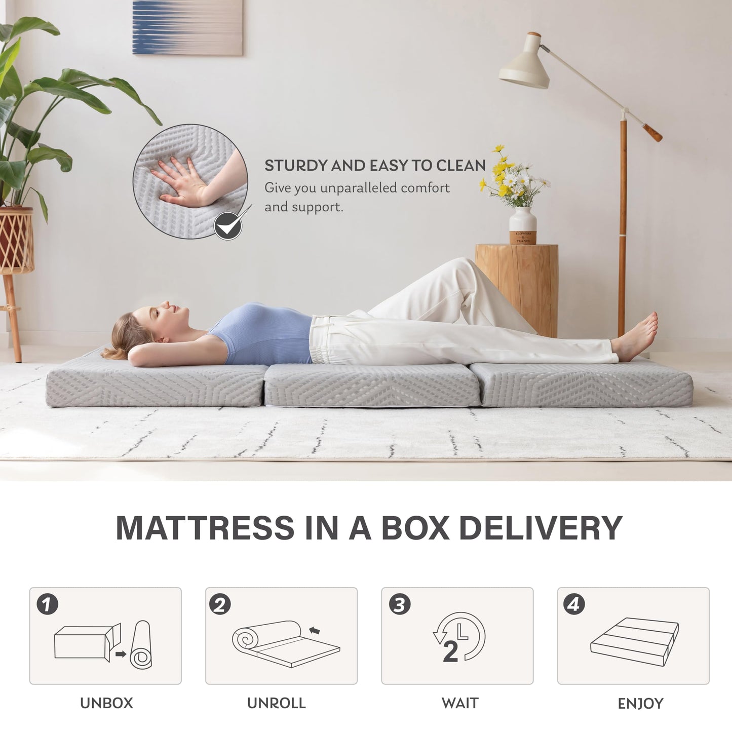 Tri-Fold Memory Foam Mattress, 4 inch Twin Folding Mattress MLILY
