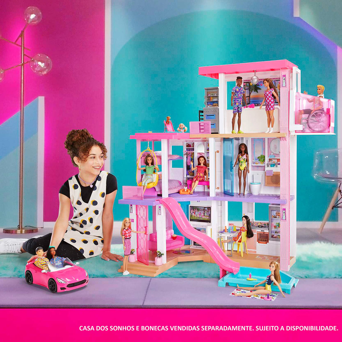 Barbie Dreamland Convertible Pink Car with Fun Details