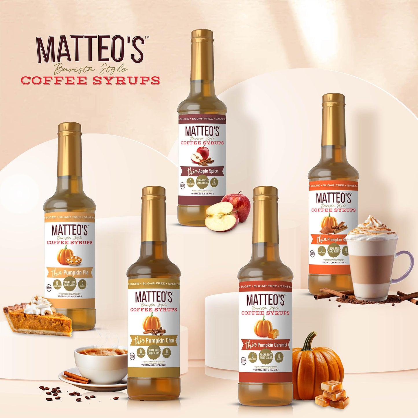 Matteo's Barista Style Sugar-Free Coffee Syrup, 6 Flavour Dessert Variety Pack, Zero Calories and Sugar, Keto-Friendly Coffee Syrups, Delicious Flavoured Coffee Syrup - 25.4 oz Syrup Bottles Matteo's