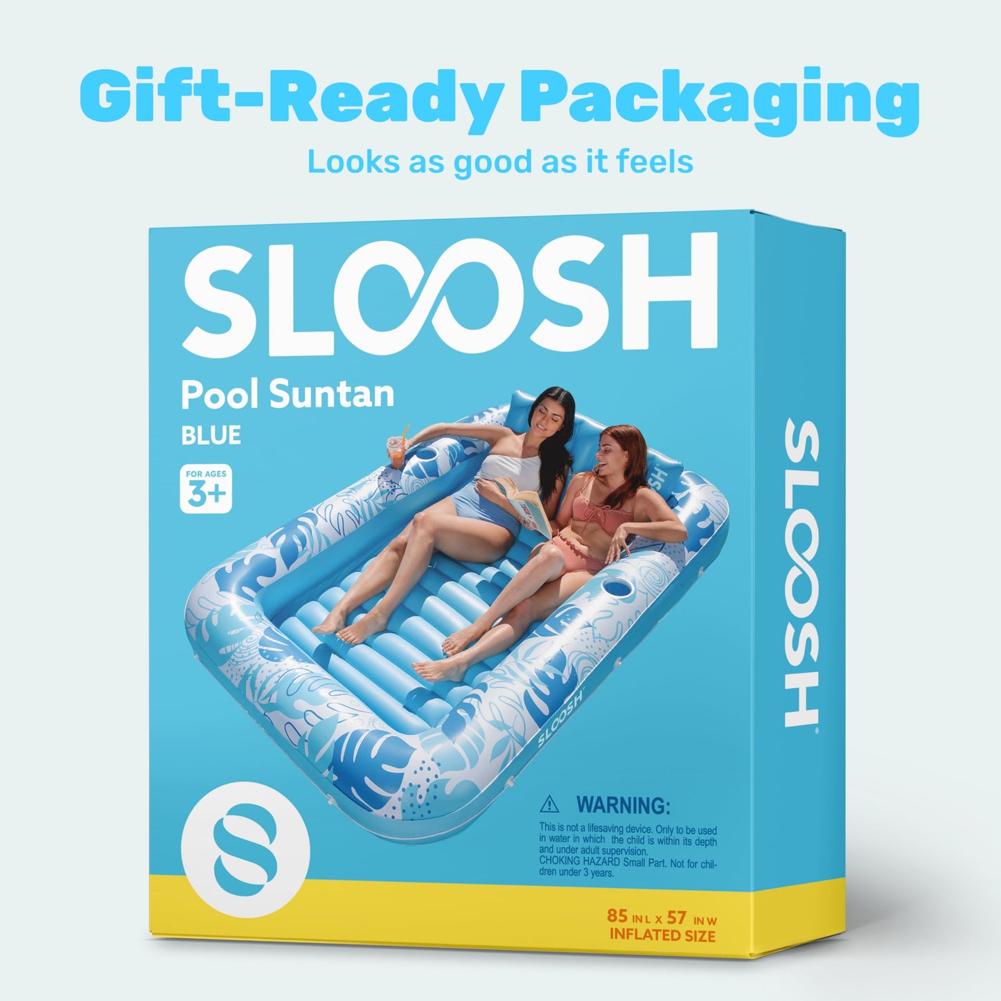 Sloosh Inflatable Tanning Pool Lounger Float-XL, 85" x 57" Extra Large Suntan Sun Tan tub for Adults, Bed Blow up, Raft Lounge Floatie, XL-Blue