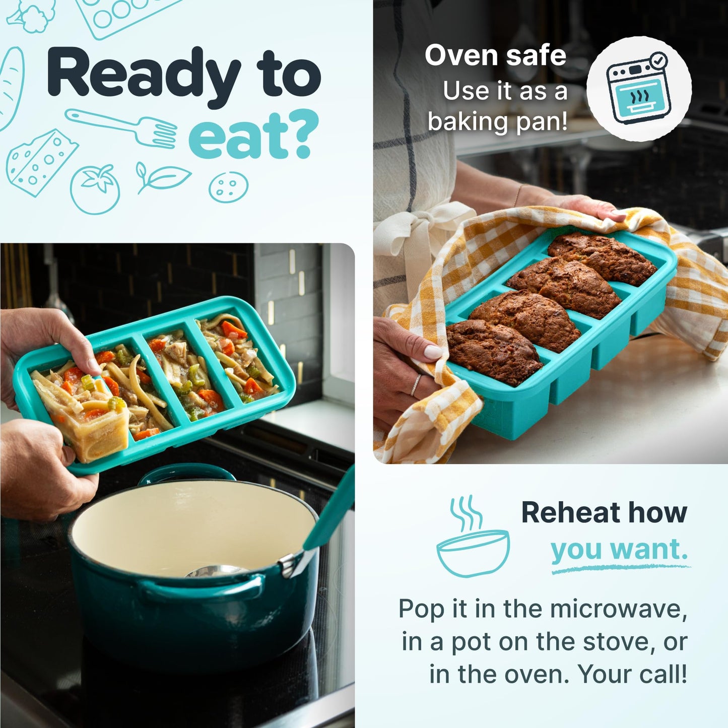 Souper Cubes 1 Cup Silicone Freezer Molds with Lids – Aqua - 2-Pack - Available at All In One Marketplace Canada