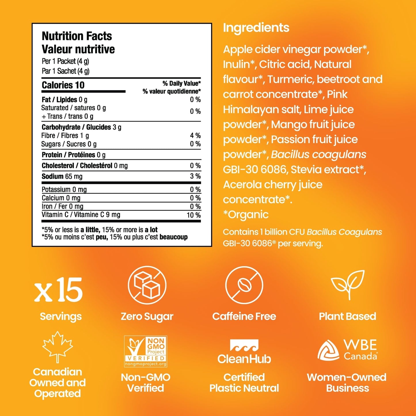 Blume SuperBelly Packets – Sugar-Free Mango Passion Fruit with Fermented Apple Cider Vinegar, 15 Sticks