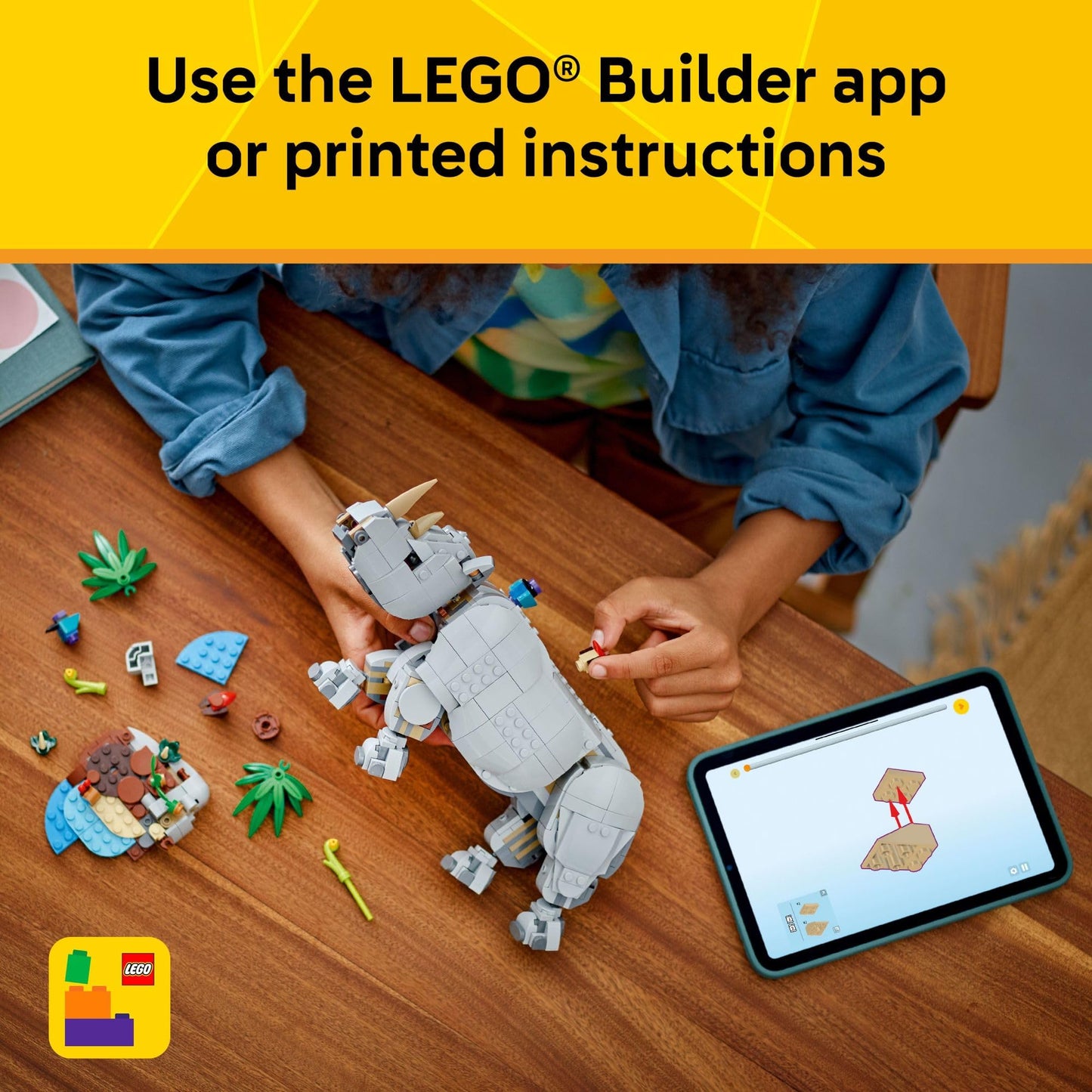 LEGO Creator 3 in 1 Wild Animals: Majestic Rhino - Building Toy for Boys & Girls, Ages 9+ - Gift for Birthdays - Kids Bedroom and Desk Decor - Build Rhino, Hippo, or Walrus - 31129 LEGO