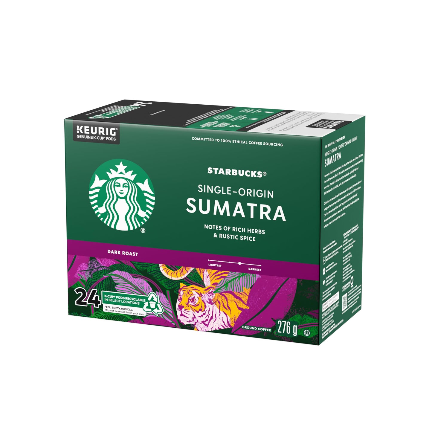 STARBUCKS Single Origin Sumatra Coffee, Keurig Pods, K-cups, 276 g Starbucks