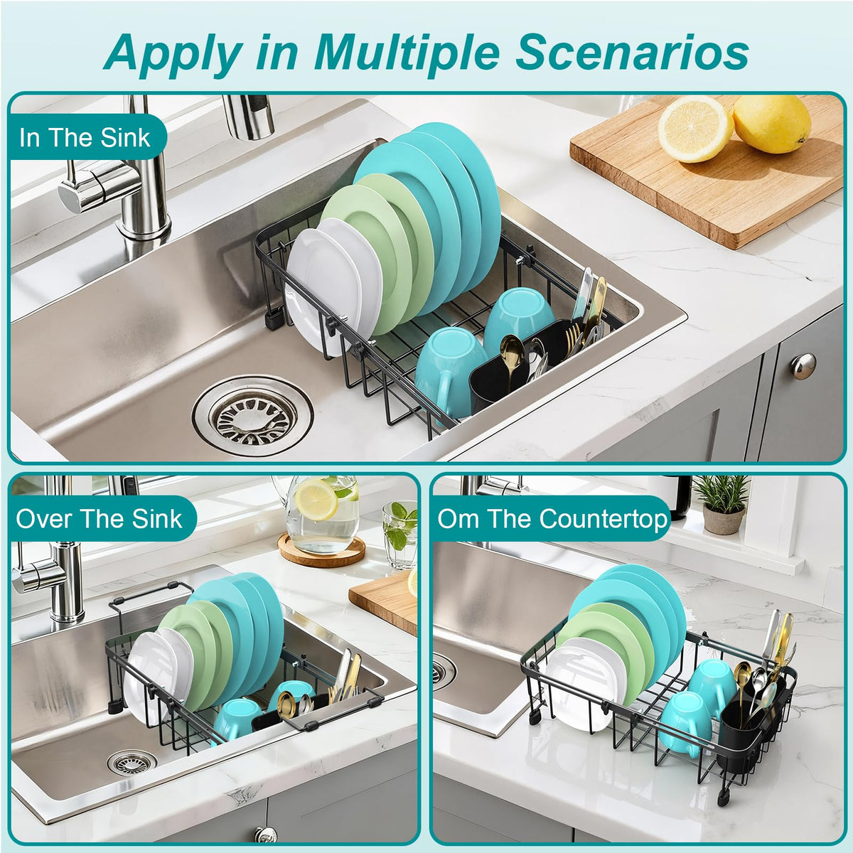 Ceecysaa Expandable Dish Drying Rack, Fits 30-42.5cm Sinks, Black, Small