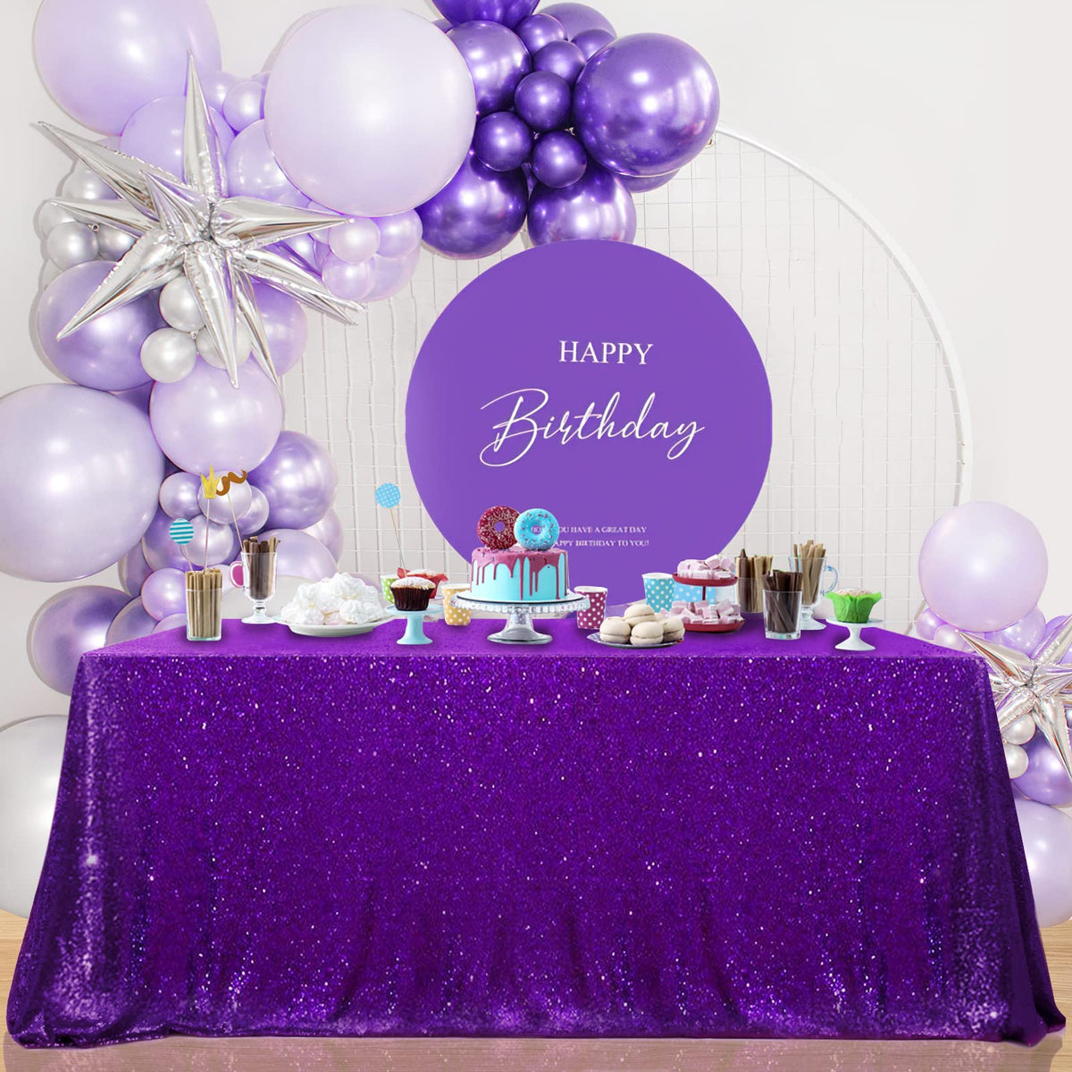 Nappe à sequins violets, nappe sirène scintillante, chemin de table à paillettes pour Halloween, décorations pour fête prénuptiale, nappes rectangulaires de Noël 127 x 203 cm