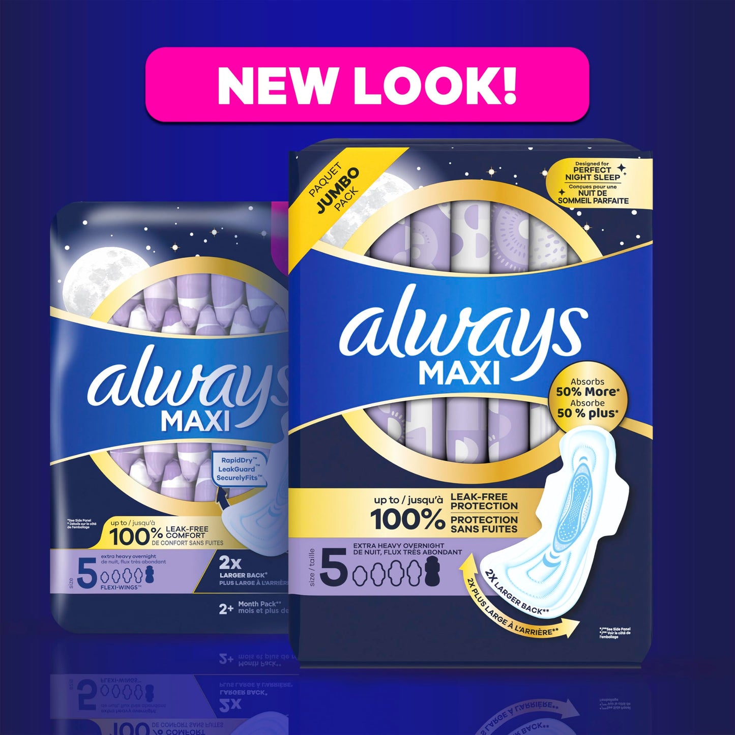 ALWAYS MAXI OVERNIGHT PADS WITH WINGS, SIZE 5, EXTRA HEAVY OVERNIGHT, UNSCENTED, 72 COUNT TOTAL (PACK OF 3)